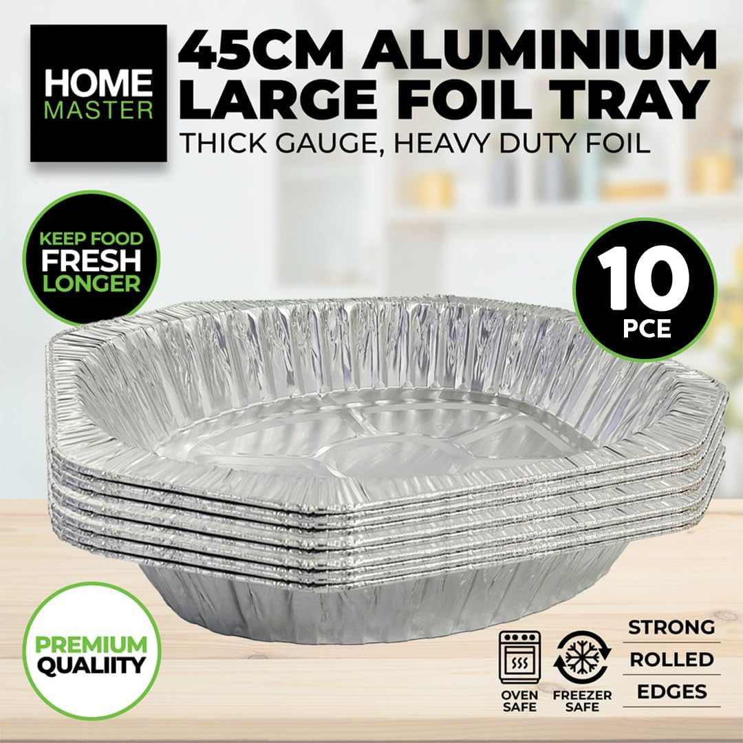 [10Pk]Home Master Aluminium Large Foil Tray, Heavy Duty, Durable, Seals in Freshness, Reusable, Disposable and Recyclable (45Cm X 35Cm X 7Cm) image number 4
