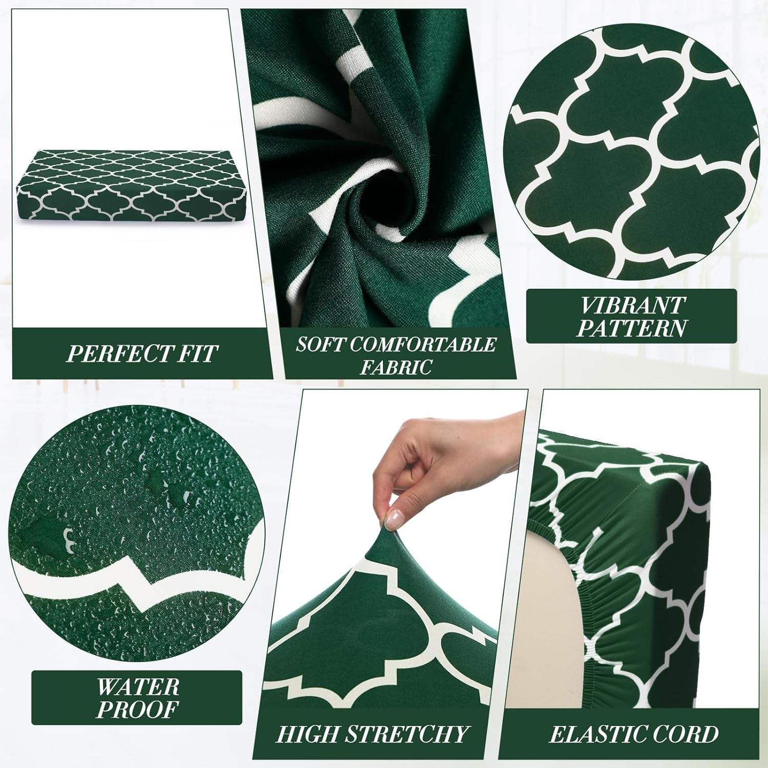 Newwiee 8 Pcs Stretch Patio Outdoor Cushion Covers Waterproof Replacement Sofa Couch Covers for 4 Backrests and 4 Cushions Washable Lawn Garden Seat Furniture Protector(Dark Green) - Navy Blue image number 5