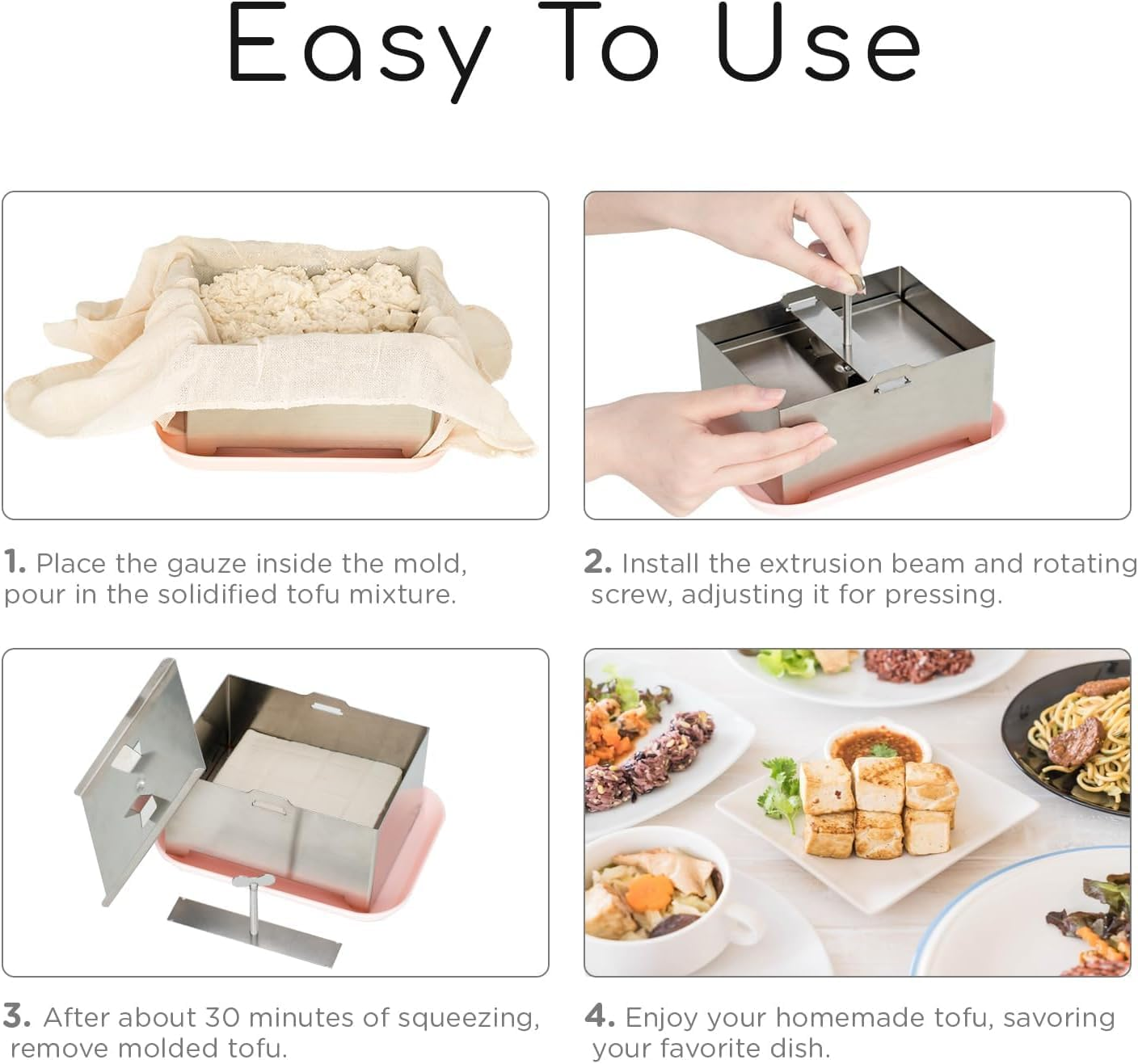 Stainless Steel Tofu Press Kit, Adjustable Tofu Maker Mold with Presser Towel and Drip Tray,Paneer Making Machine for Homemade Firm Tofu Chees (L)