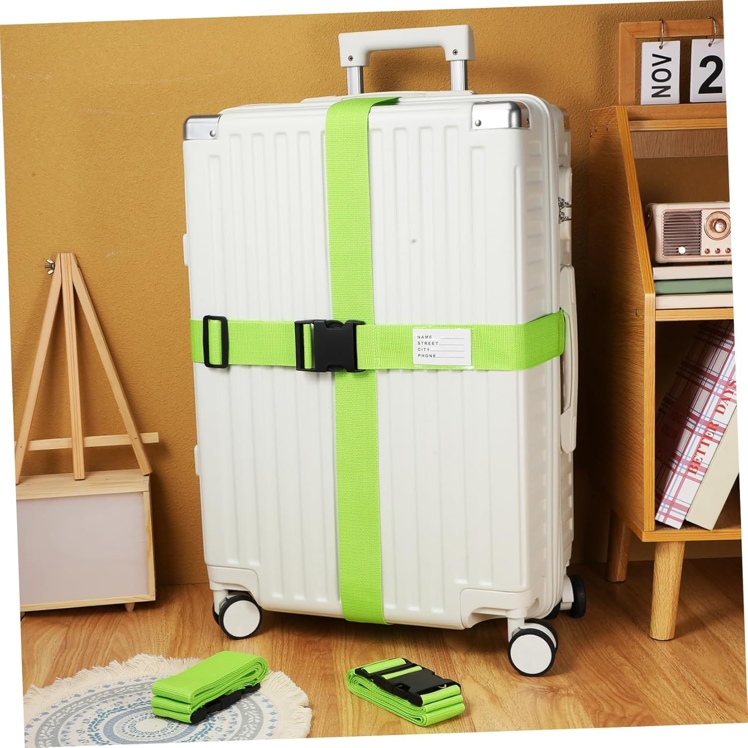 OSALADI 4Pcs Adjustable Luggage Straps Fluorescent Green Polypropylene Fiber Suitcase Belts for Secure Travel Bag Bundling and Easy Identification image number 4