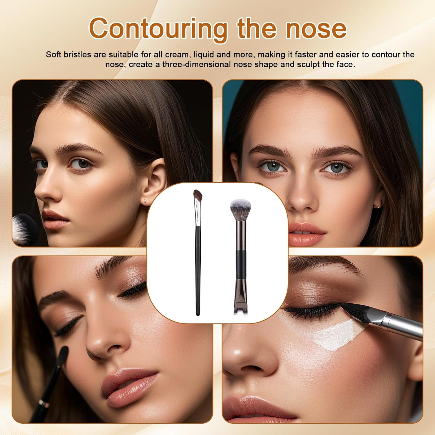 BOXOB 4Pcs U-Shaped Fluffy & Angled Brush Set, Nose Contour Brushes 2-In-1 U-Shaped Brush Dual Head Practical Makeup Tools for Defining Sculpting Highlighting image number 1