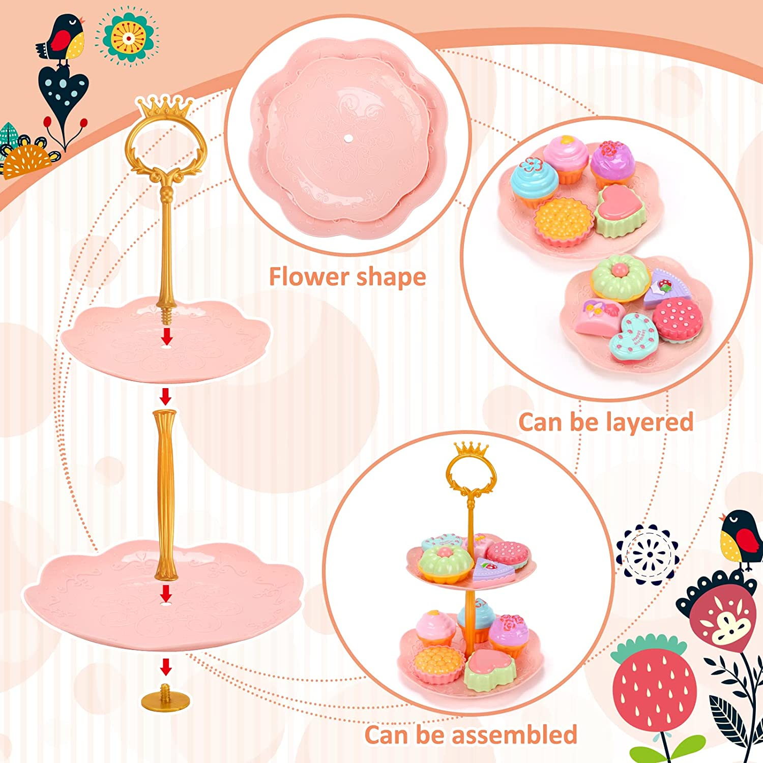 REMOKING 45 PCS Kids Tea Party Set for Little Girls,Tea Set Including Pretend Tin Teapot,Dessert,Cookies,Doughnut,Ice Cream, Kids Kitchen Pretend Play Playset,3 4 5 6 7 Year Old Boys Girls Gifts Toy image number 1