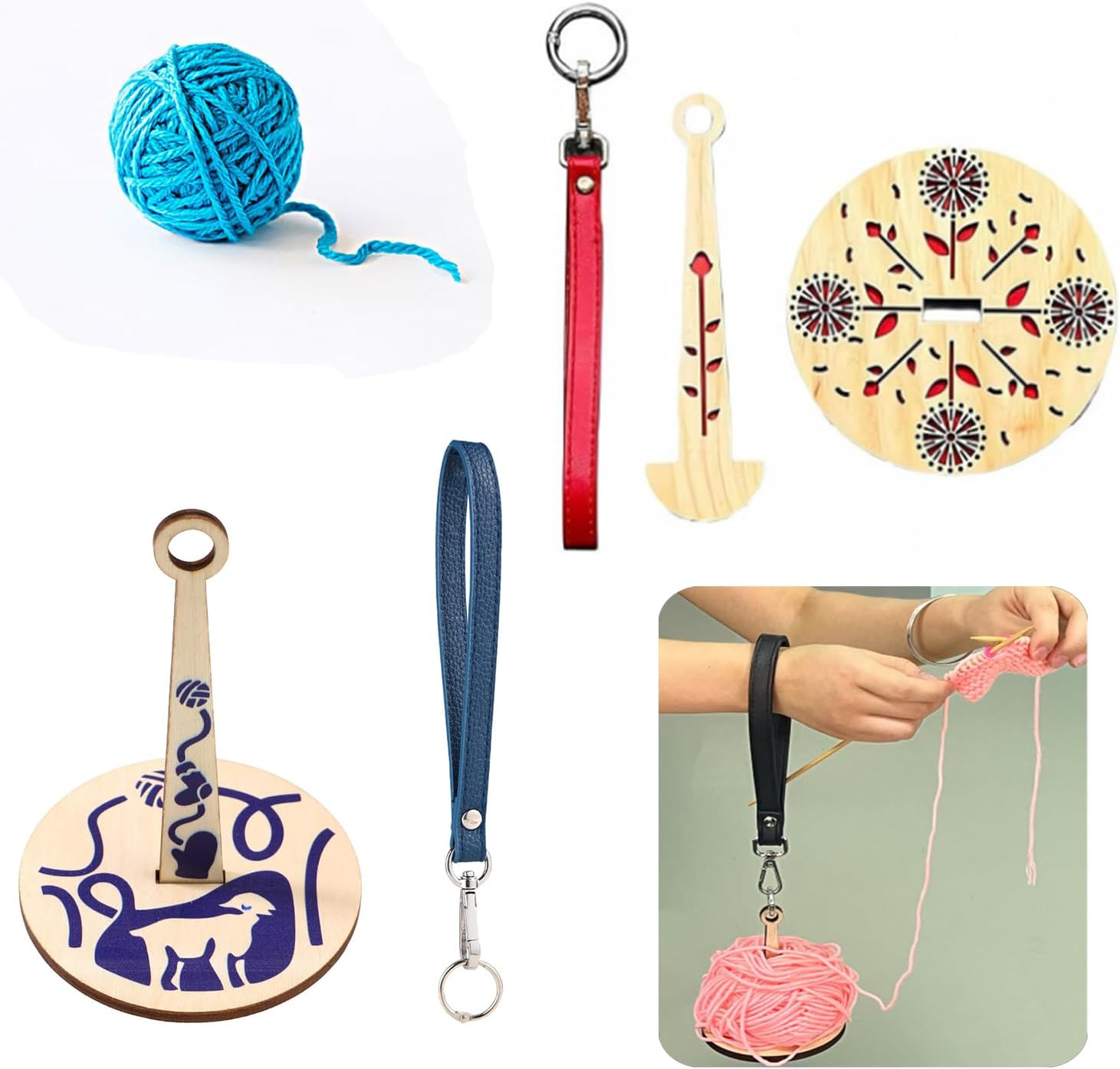 Taicols Portable Wrist Yarn Holder, 2 Pcs Mini Yarn Minder Prevents Yarn Tangling & Misalignment for Crocheting Yarn Storage Crochet Yarn Holder with Wrist Strap Wooden Yarn Organizer String Dispenser image number 4