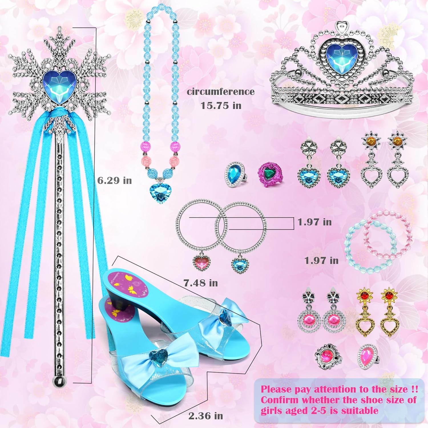 Princess Dress up Shoes - Toddler Play Heels Shoes & Pretend Jewelry Accessories Sets, Role Play Girls Toys with Princess Crown Wand Necklace Ring Bracelet for Little Girls Aged 3,4,5,6 Birthday Gifts image number 3