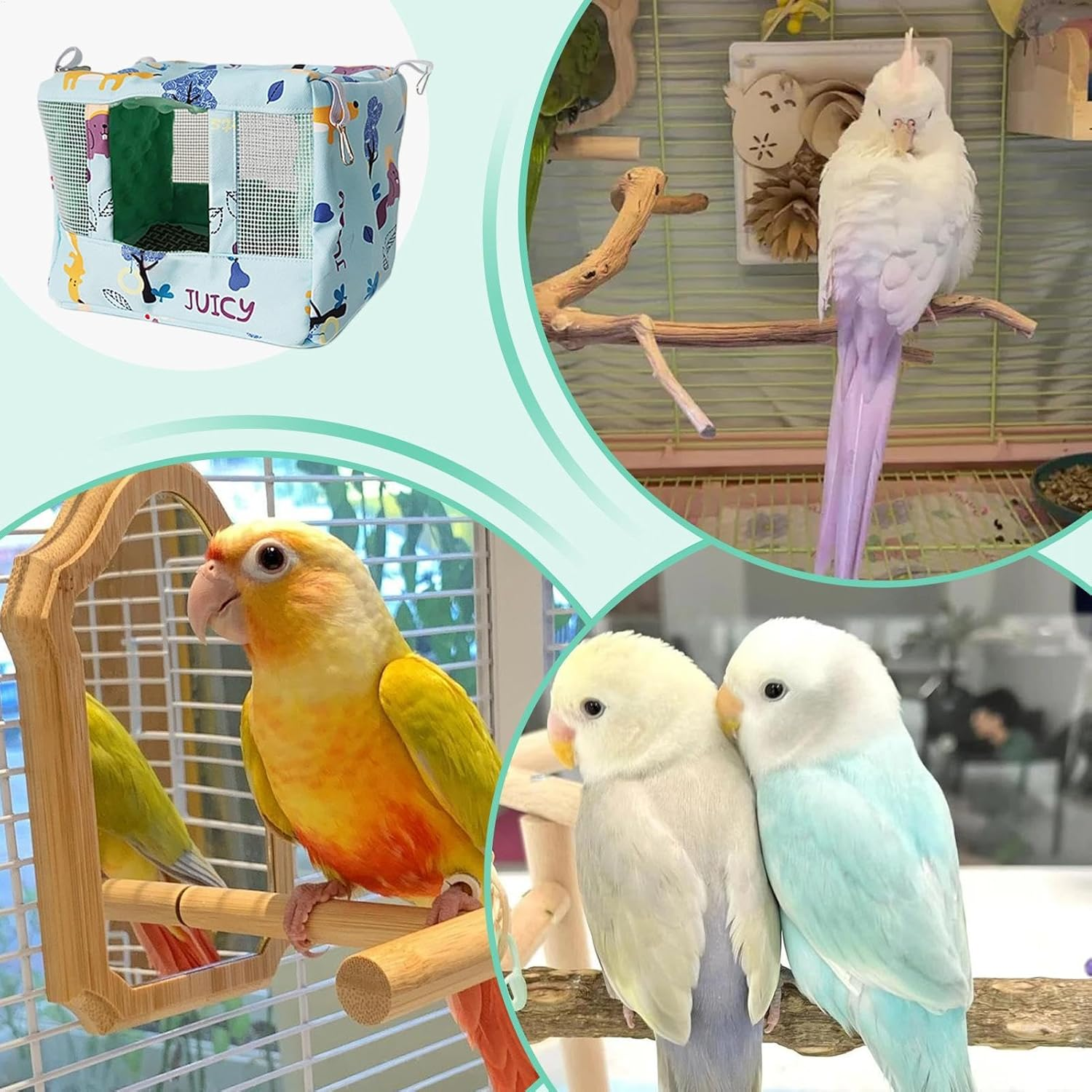 Bird Nest House | Breathable Parrot Habitat Cave with Cool Mat - Waterproof Cloth Animal Cave for Parakeet Cockatiel Lovebird African Grey image number 7