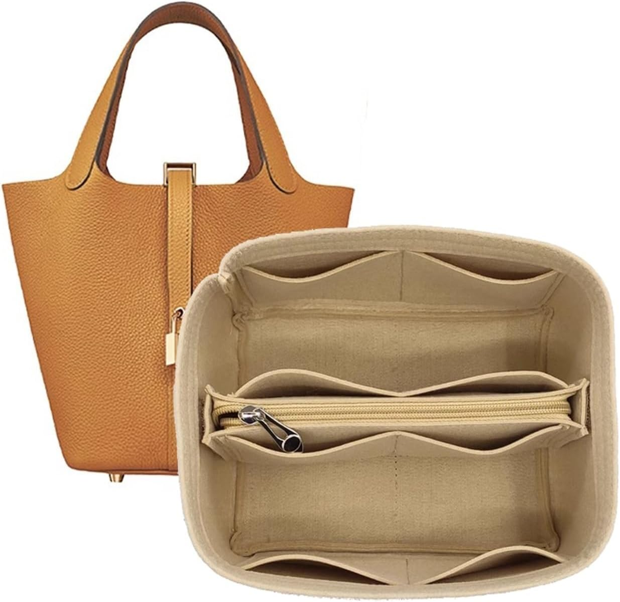 XIAOYIBAIHUOUK Bag Organizer Liner Storage Bag Insert for Hermes Picotin 18/22/26, Brown B