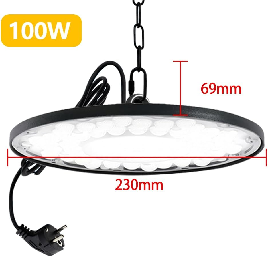PORIYA 100W/300W/500W UFO LED High Bay Lights,6500K&Ip 65 Waterproof LED Light,Hanging with Hook/Chain/Plug for Factory Warehouse Workshop Store Garage Gym Industrial Shed Factory image number 3