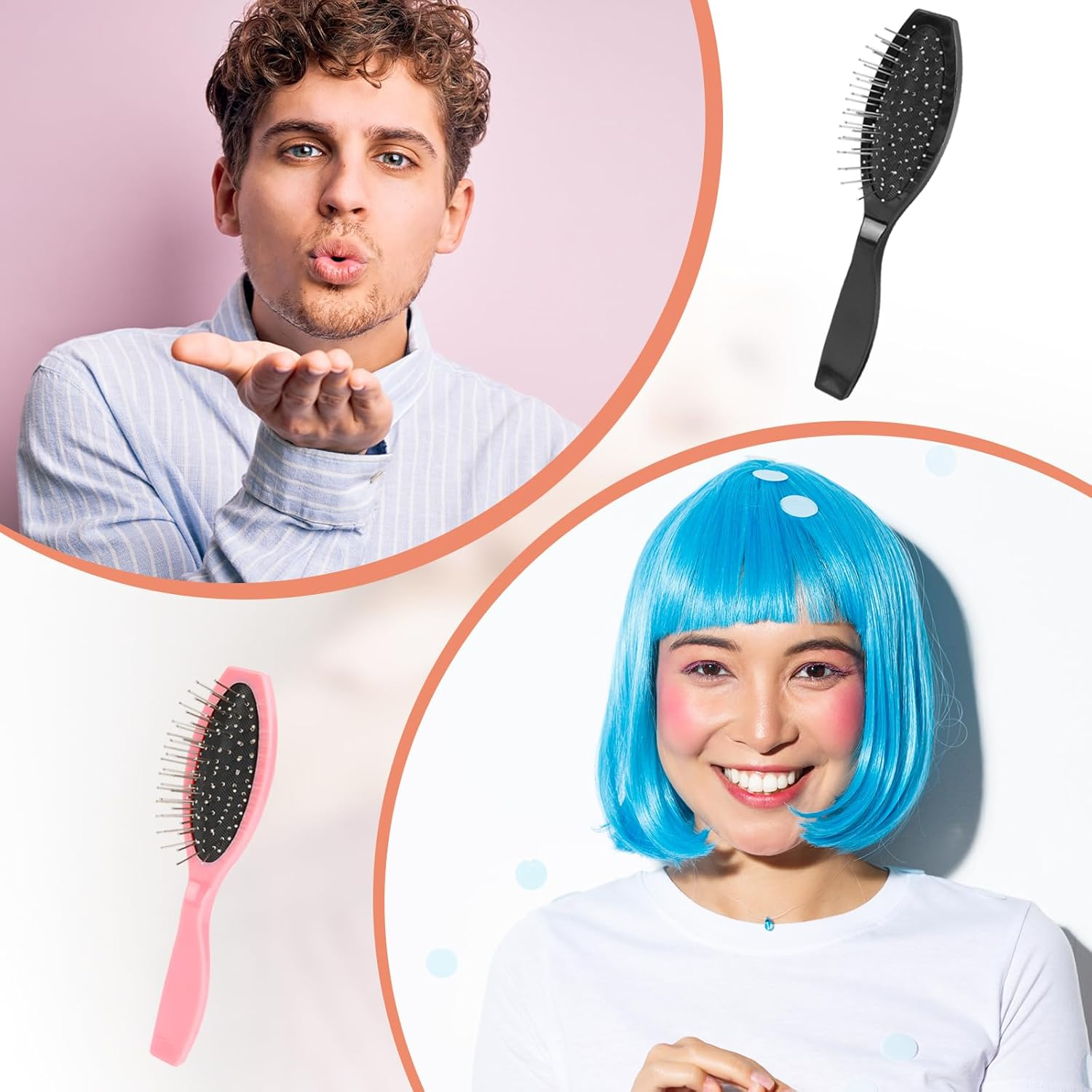 Wig Brushes for Synthetic Hair, Metal Bristle Doll Hair Brush Air Cushion Scalp Brush Gua Sha Hair Brush Wire Hair Brush anti Static Wig Comb for Human Hair, Professional Extension Brush for Women image number 4