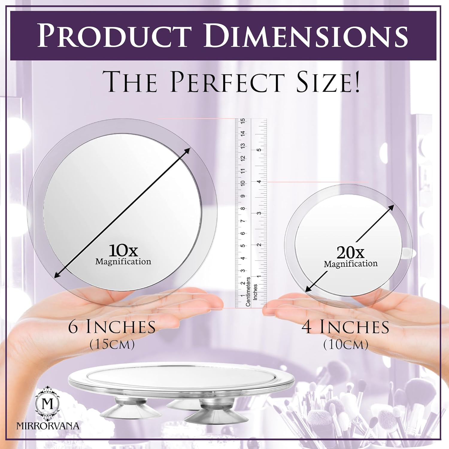 Mirrorvana Magnifying Mirror Set 20X and 10X with Suction Cup, round Cosmetic Mirror for Bathroom, Makeup Mirror 15 Cm and 10 Cm