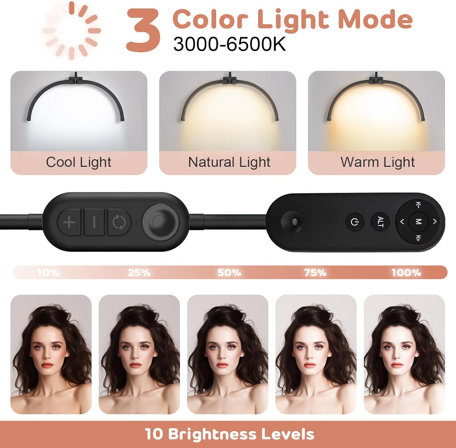 Advwin Lash Light, Half Moon Floor Fill Lamp 2-In-1 Led Desk Lamp with Phone Holder, Rotatable Standing Floor Estheticians Light for Tattoo Salon Eyelash image number 2