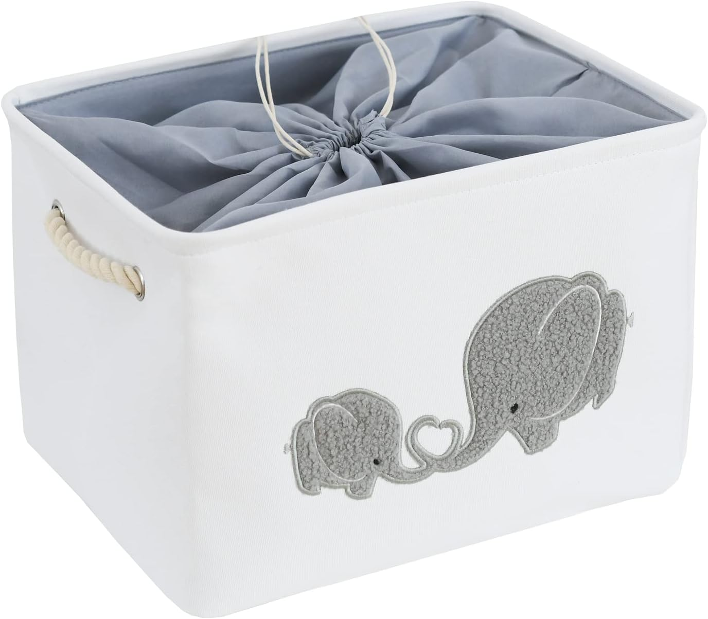 Inough Baby Gift Baskets Empty Large Storage Container Fabric Toys Basket, Elephant Toy Box with Drawstring Closure for Wipes and Diapers, Nursery Organizers Kidsroom Room, Grey Furry Elephant
