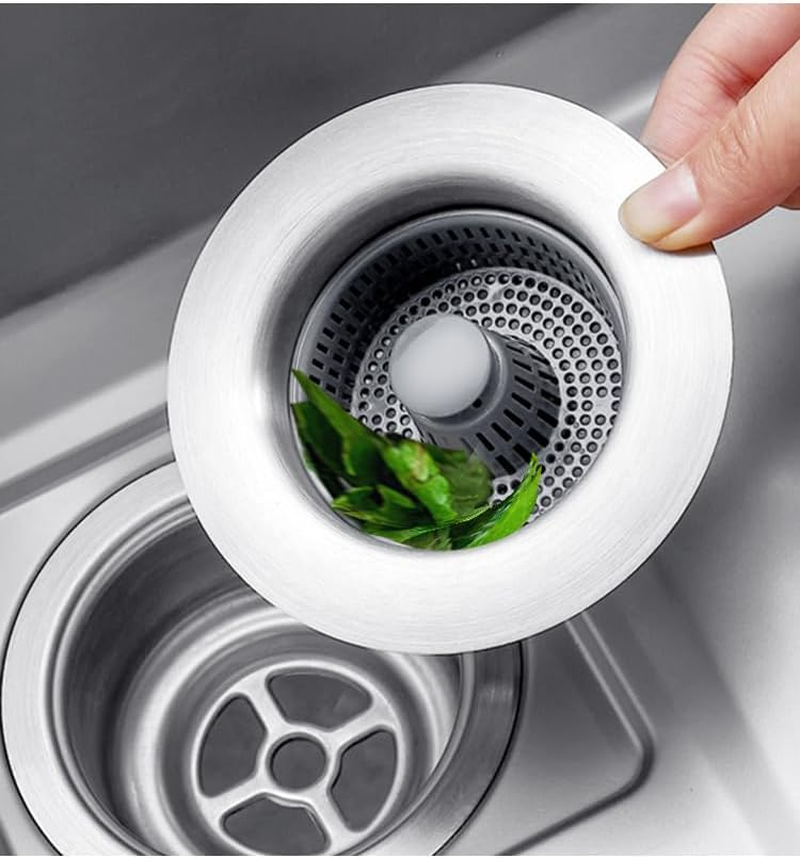 Kitchen Sink Drain Strainer and Stopper Combo,Stainless Steel Pop-Up Sink Stopper & Drain Strainer for Standard Drains, Ideal Sink Protectors for Kitchen Sink (Style A, One Size) image number 3