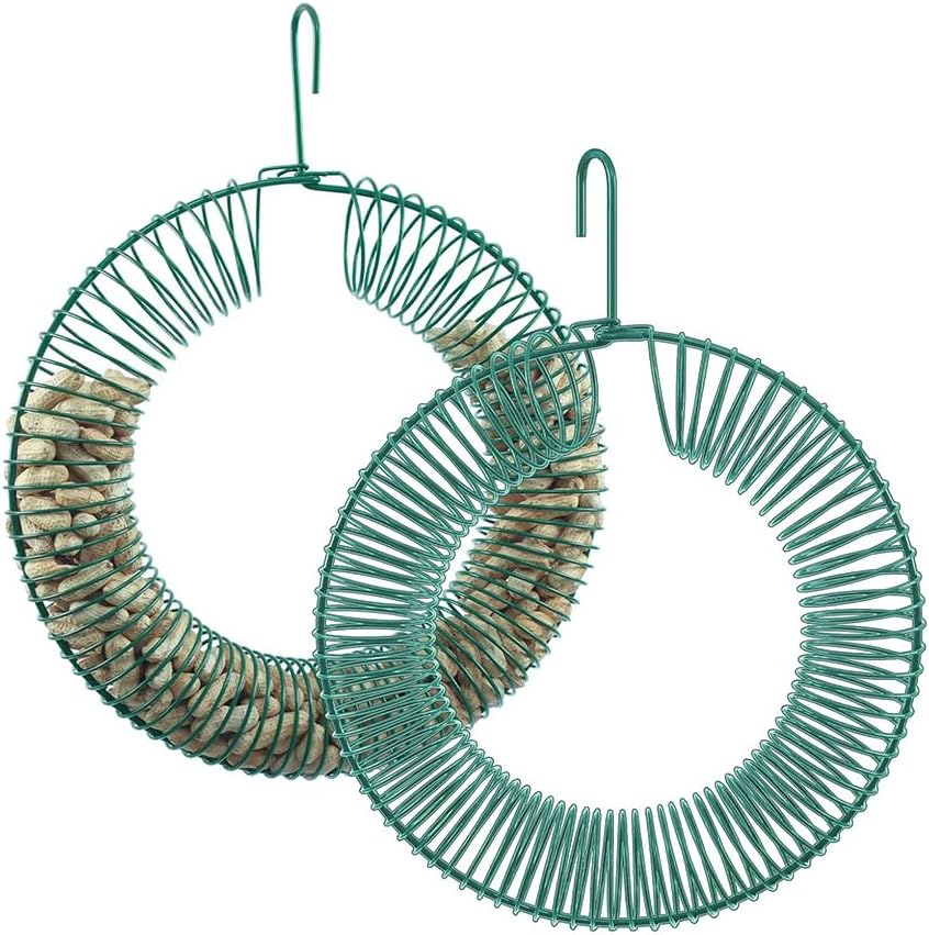2 Pcs Wreath Feeder, Peanut Garland Birdcage, Hanging Feeder, Round, Steel, Whole Wild Bird Feeder with Hanging Hook, for Outdoor Birds and Squirrels Feeding Rust & Waterproof (Green) image number 3