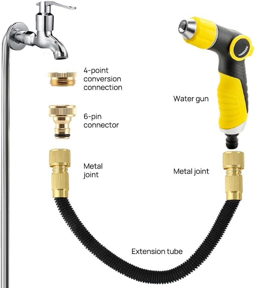 Velmora Expandable Garden Hose with 8 Spray Nozzle, Flexible Lightweight Garden Water Hose with Storage Bag & Anti-Leak Connectors for Lawn, Plants (Yellow25Ft, 2.5M-7.5M)