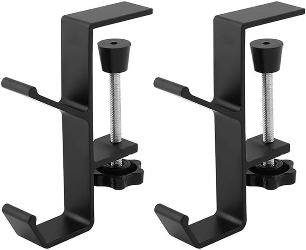 Desk Hook,Clamp-On Desk Mount Bag Holder Hook,Desk Backpack Hanger Desk Mount Headphone Holder,Table Hooks for Hanging Bags with Adjustable Desktop Clamp,Desk Table Hanging Storage Hook (Black) image number 2