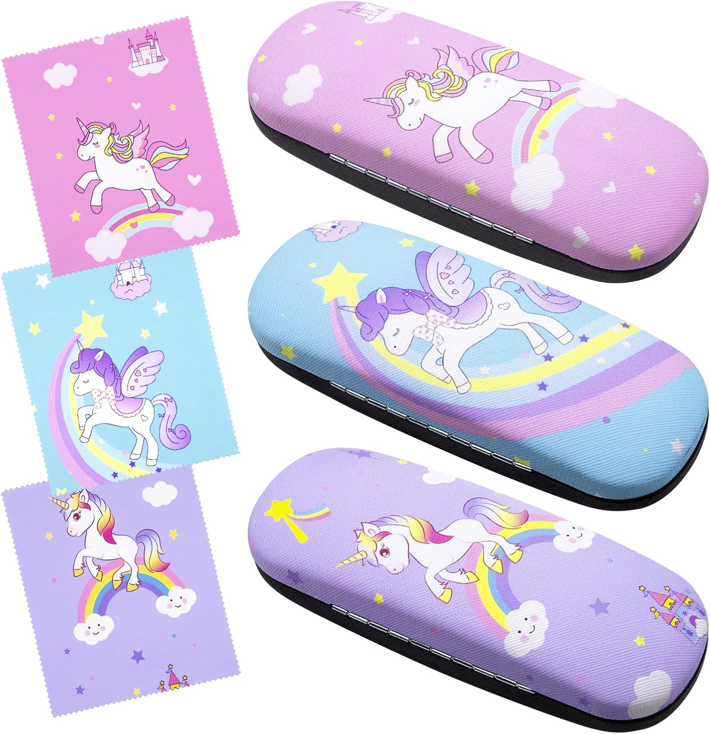 3 Pcs Kids Glass Cases Hard Shell, Protective Eyeglass Case with Cleaning Cloth, Portable Glasses Case for Kids Women Men Students, Multi image number 1