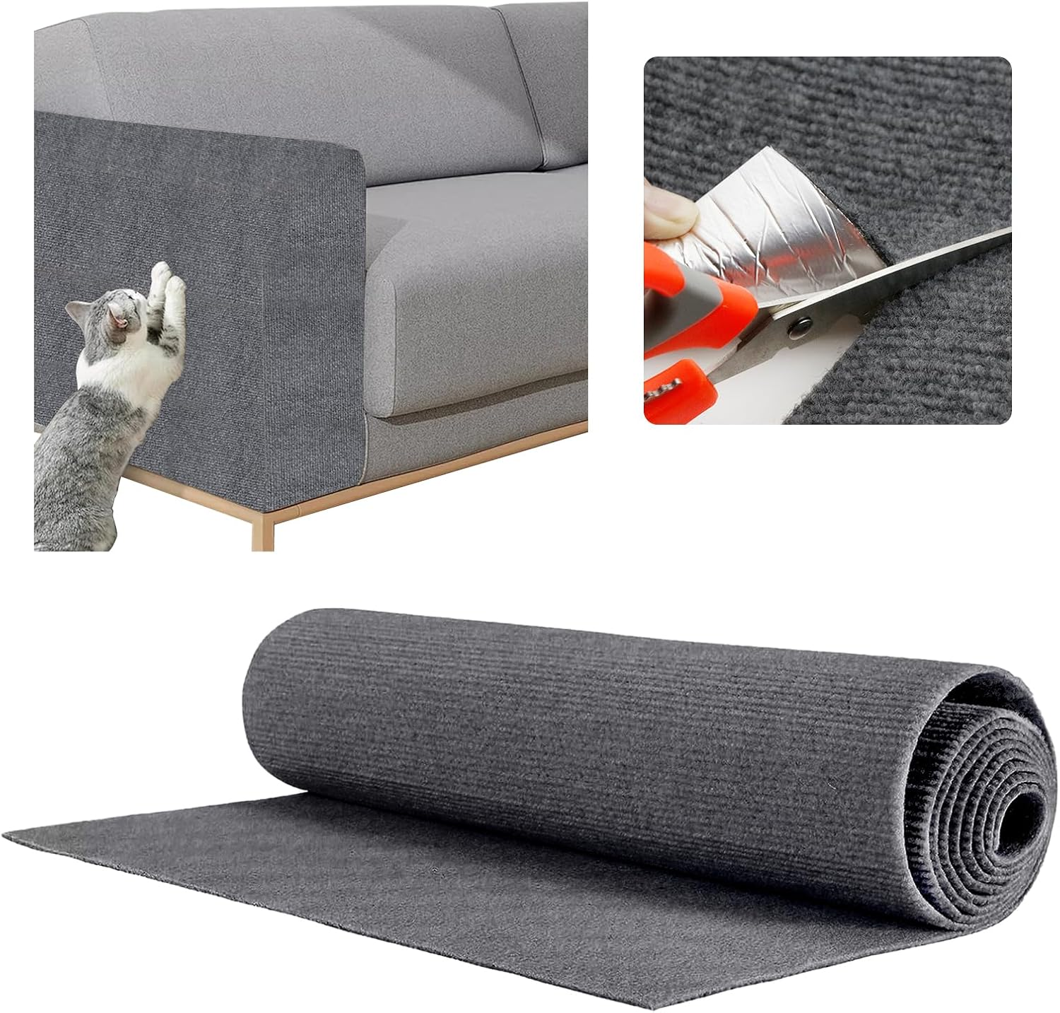 Rigidstone Cat Scratching Mat, DIY Cut to Size, Self-Adhesive Carpet, Cat Sofa Scratch Mat, Cat Wall Scratch Protection, Cat Scratch Mat for Protects Carpets, Sofa, Furniture Protection (Grey, 30 X image number 4