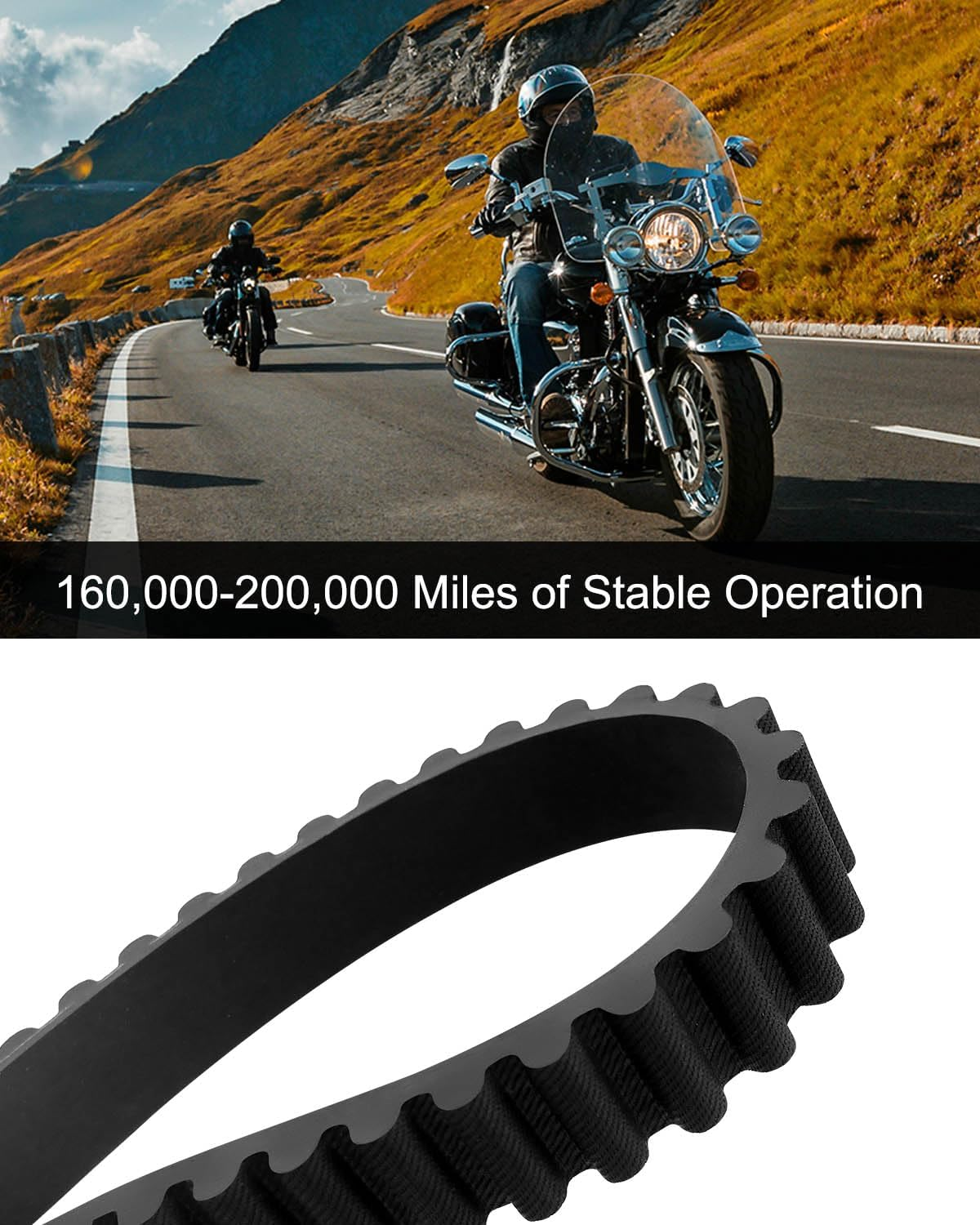 WMJNH 1 1/8 Inch 128T Rear Drive Belt Fits Harley Davidson Sportster 883 & 1200 1991-2003, V-Belt, Black, Nylon, Replaces 40022-91 58-420 1204-0042 image number 1