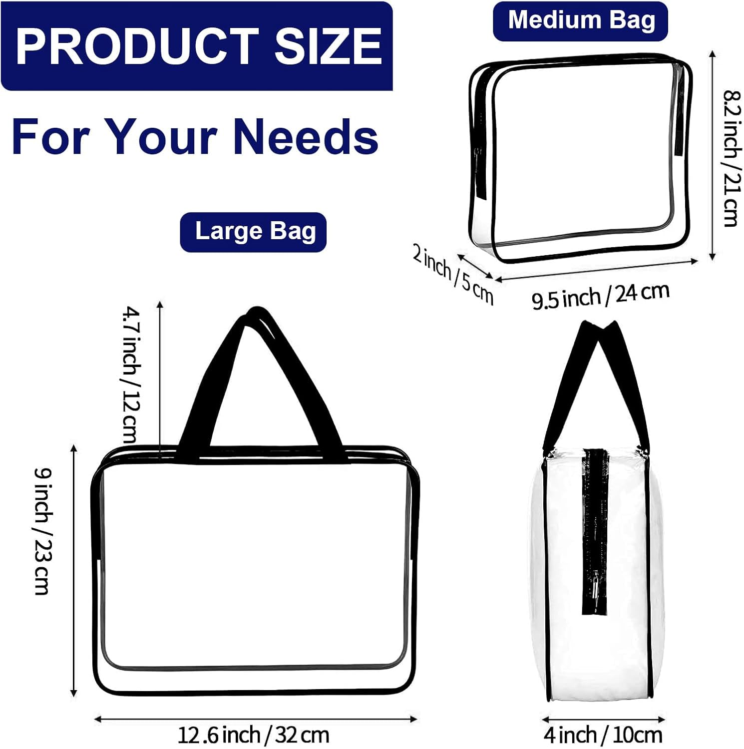 Clear Toiletry Bags - 4 Park Clear Plastic PVC Tote Bags with Zipper Handle - Portable Travel Luggage Pouch - Beach Vacation, and Bathroom (Black) image number 2
