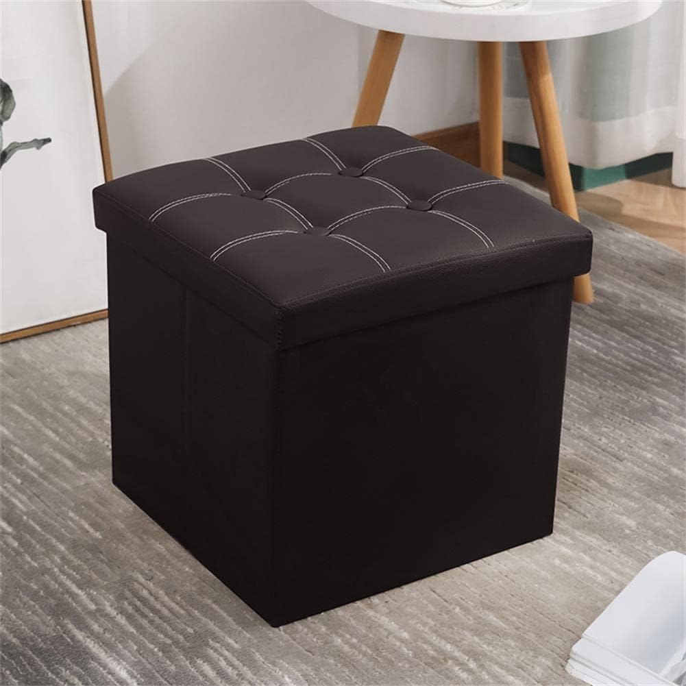 Folding Storage Bench Ottoman Storage Cube Boxes Footstool Stool Seat for Bedroom Hallway Small Faux Leather Footrest for Living Room, Bed Bench with Padded Seat Lid Square, Support 250Lbs,15In, Black