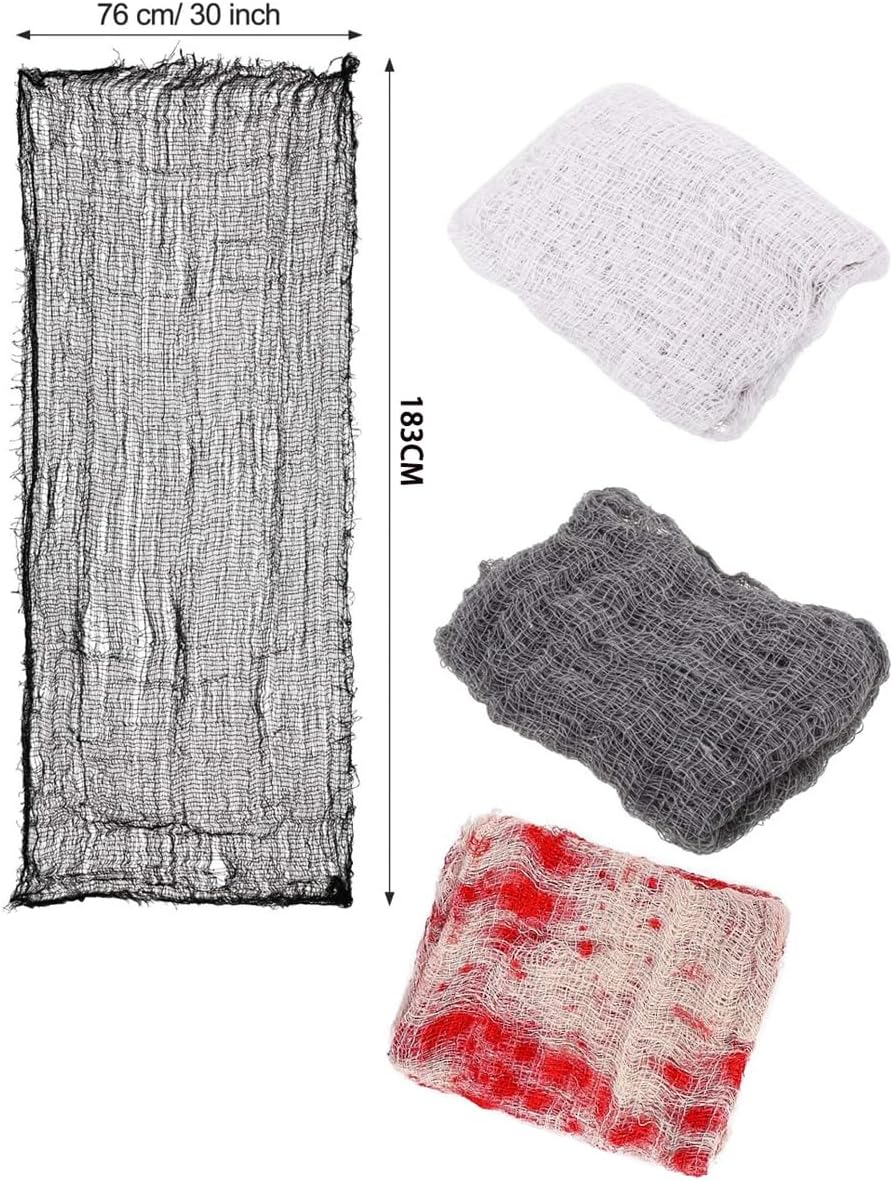 3Pcs 30&times;72Inch Halloween Creepy Cloth, Spooky Giant Cheesecloth Bloody, Black and White Cotton Gauze Cloths for Halloween Party Home Indoor Outdoor Haunted Houses Decorations image number 4