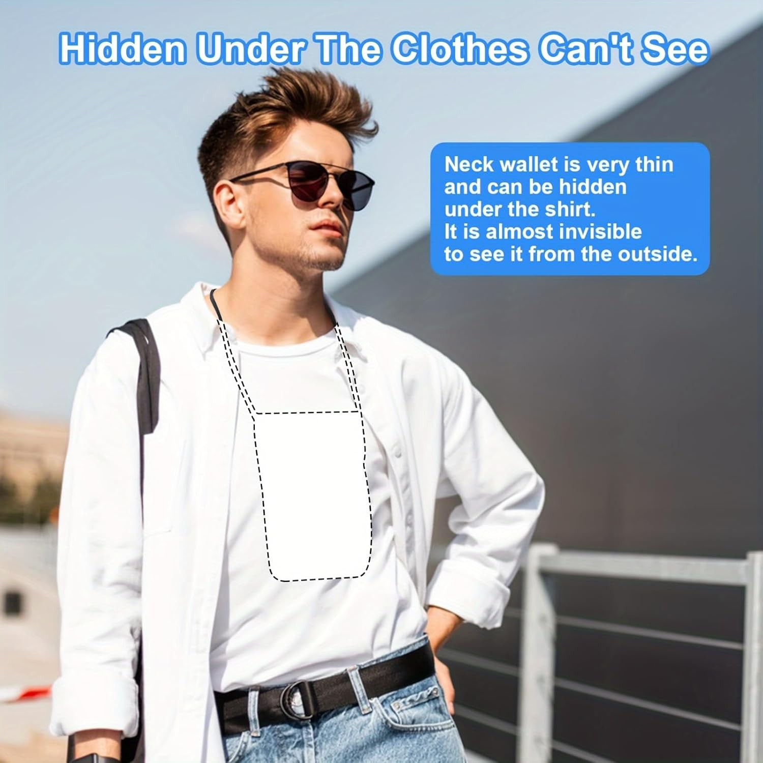 Neck Wallet with RFID Travel Wallet Protection Soft Compartment Passport Organizer, Lightweight, with Adjustable Shoulder Strap for Smartphone, Passport and Cash Cards (Grey) - Black image number 2