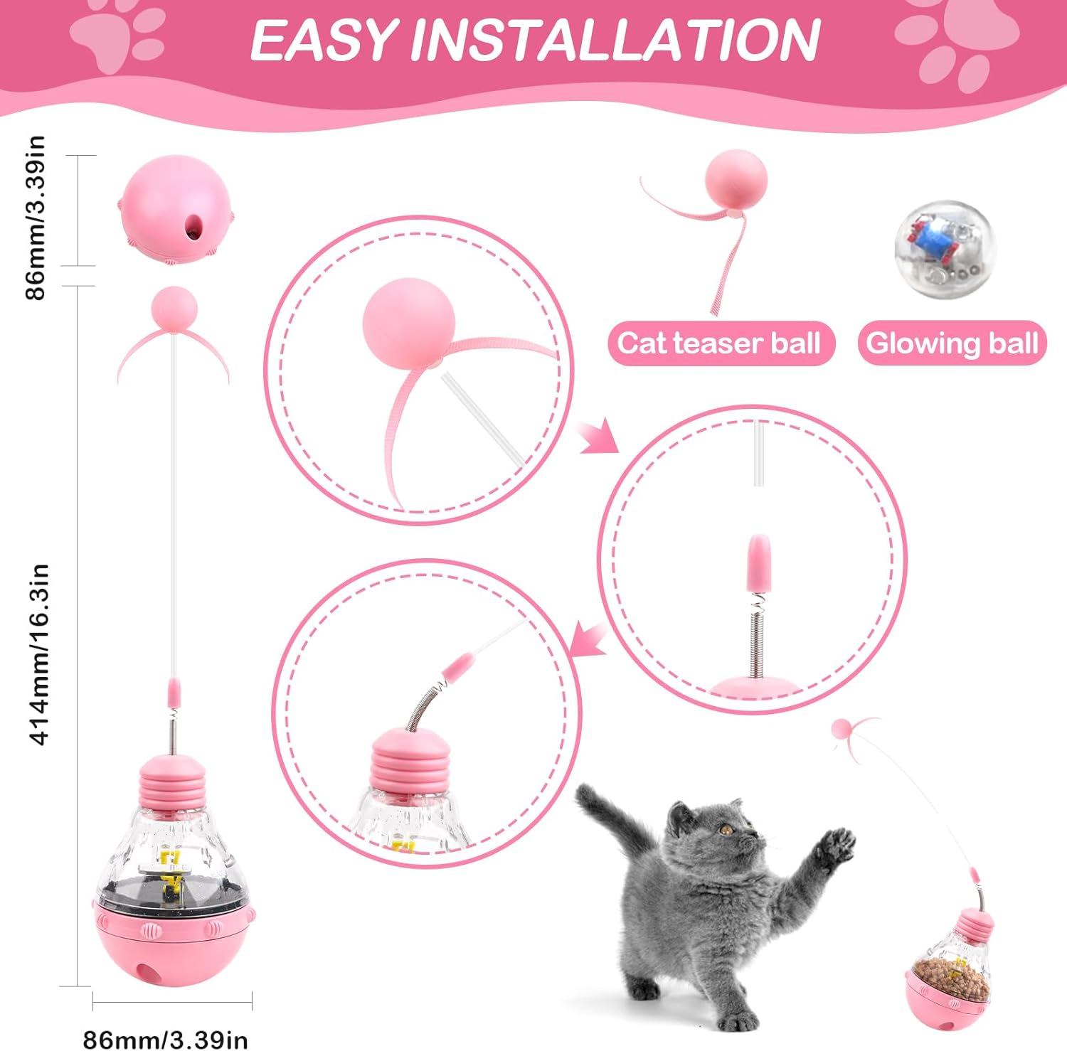 LWMTT Interactive Cat Toy Cat Balls 3 in 1 Automatic Intelligence Toy Kitten Wand Cat Toy Self-Employment for Slow Feeding Training image number 3