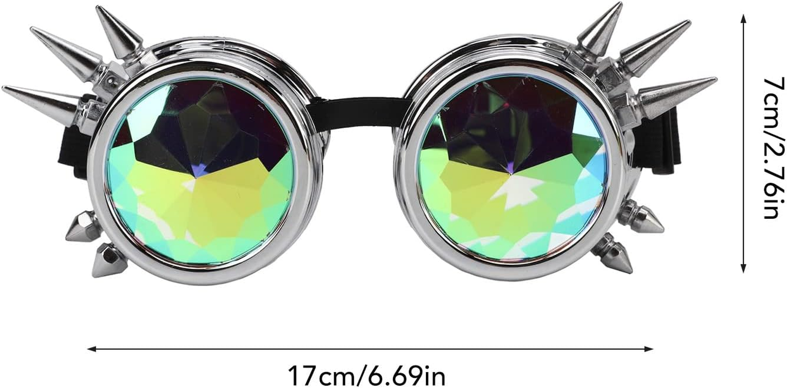 Steampunk Goggles, PC ABS Retro Psychedelic Rave Goggles with Adjustable Elastic Band, Adjustable Nose Rest Kaleidoscope Rave Glasses Festival Accessories for Christmas Halloween (Gloss Silver) - Gloss Silver image number 5