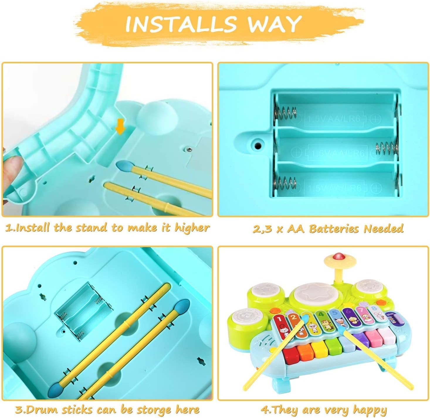 Baby Musical Toys 3 in 1 Piano Keyboard Xylophone Drum Set for 1 Year Old Girls Boys Age 2 Music Instrument Learning Toys Toddlers 1-3 0-2 First Birthday Gift Infant Baby Toy 6 9 12 18 Month image number 3