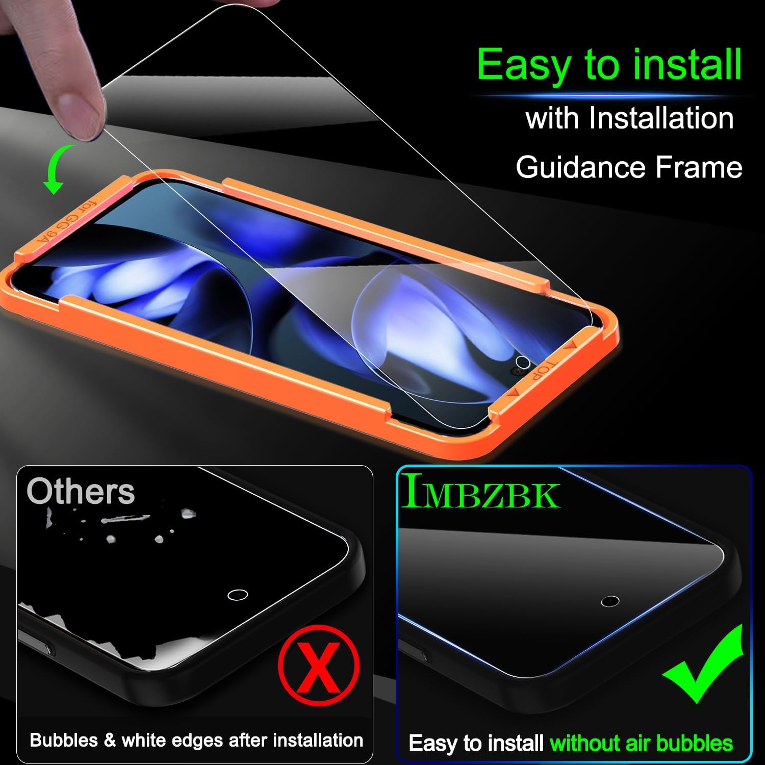 IMBZBK for Google Pixel 9A Screen Protector with Camera Lens Protector, [Military Grade Shatterproof] 9H+ Tempered Glass, Fingerprint Compatible, Ultra Durable, with Installation Tool [3+3 Pack] image number 4