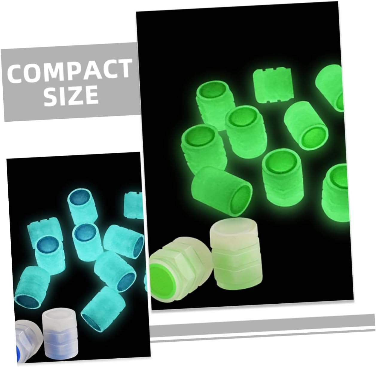 ASAKKURA 40Pcs Luminous Plastic Tire Valve Stem Caps, Glow Green and Blue, Night Glow Dustproof Covers for Car and Truck Tires, Universal Fit for Automotive Wheel Accessories image number 6