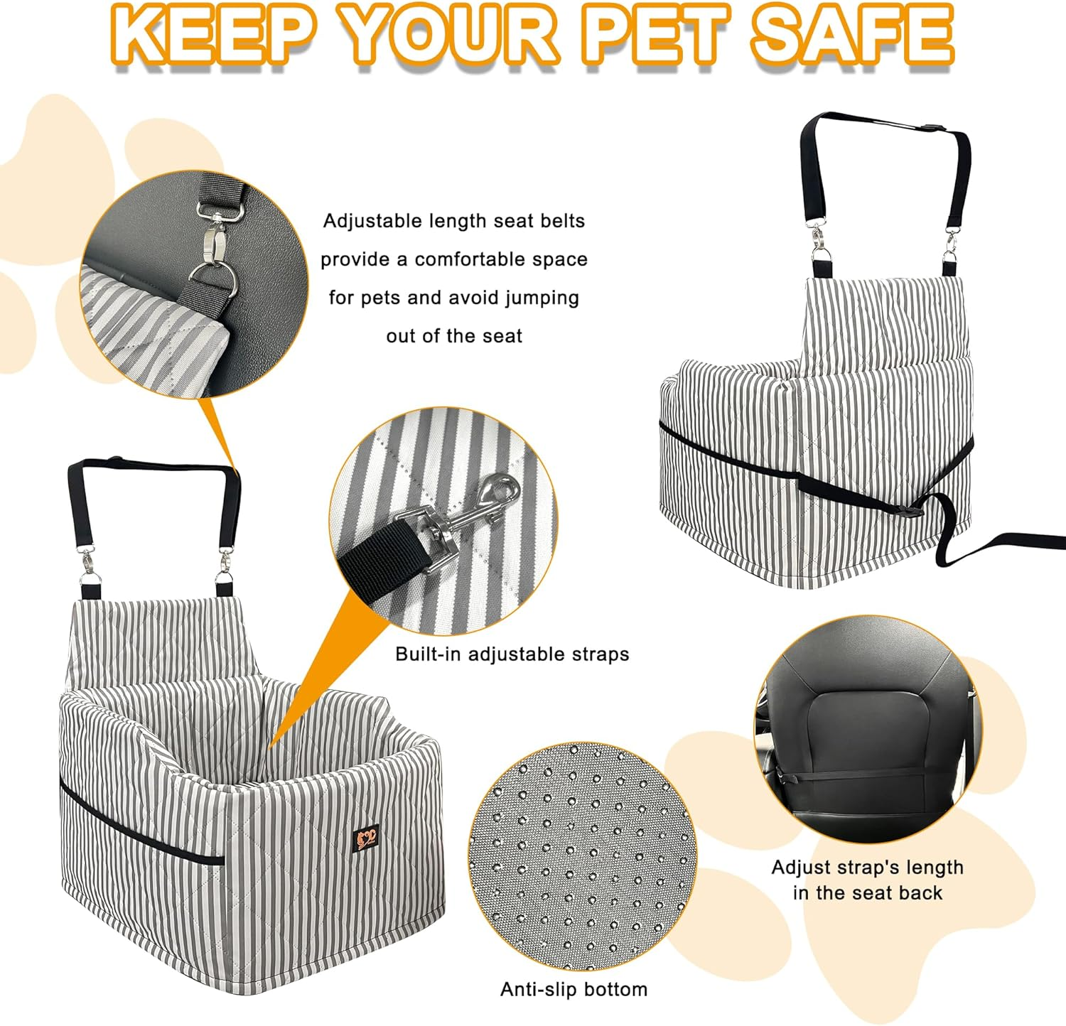 Dog Car Seat for Small Medium Dogs, Pet Safety Booster Seat, Dog Seat Travel Bed with Safety Leash, Sofa Pet Bed,Disassembled for Easy,17.7In*17.7In*12.2In (M)