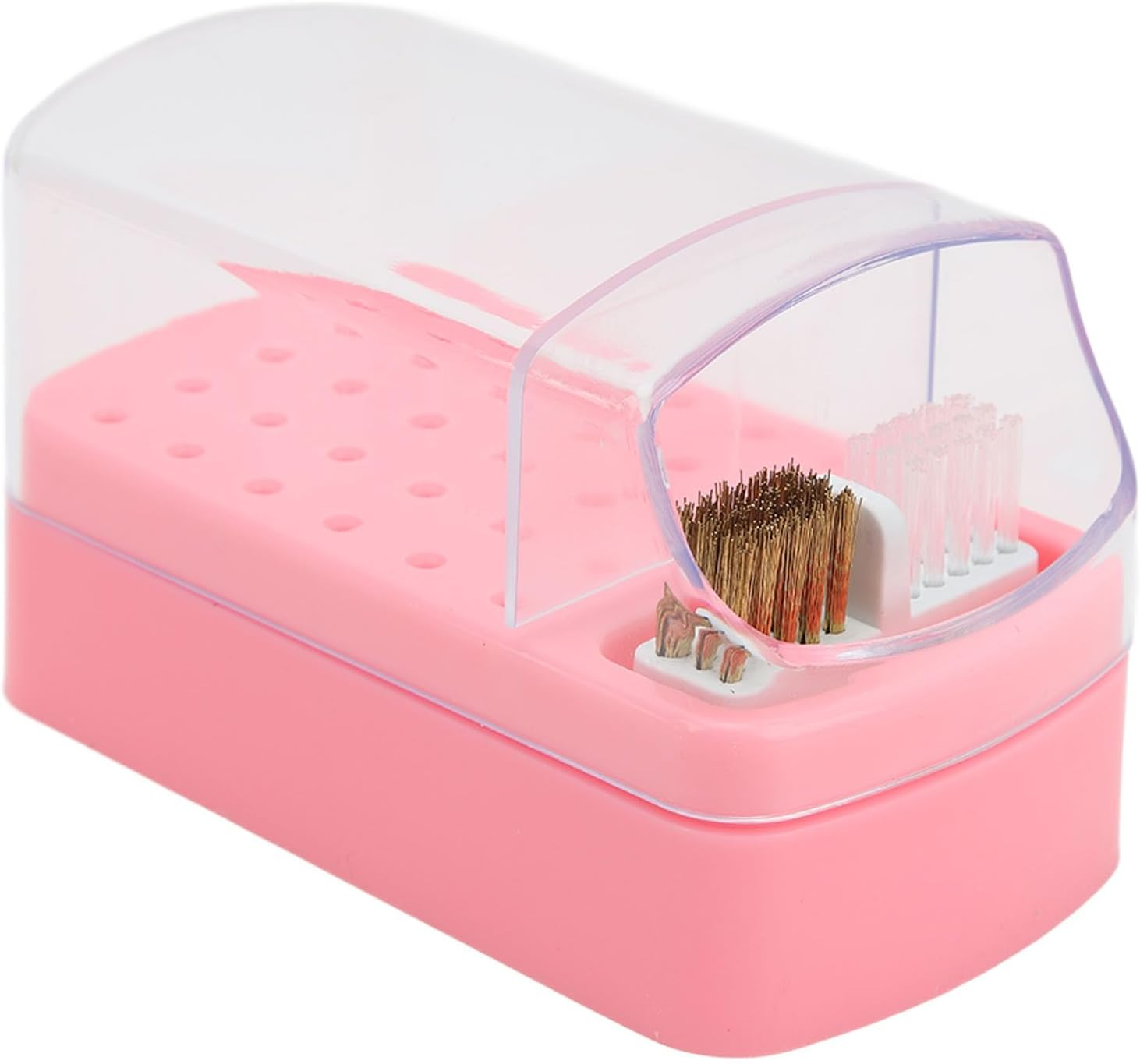 Nail Drill Bit Cleaner Holder, Space Saving 30 Holes Nail Drill Bit Cleaning Brush Holder, Compact Dustproof for Home Nail Technician (Pink) image number 2