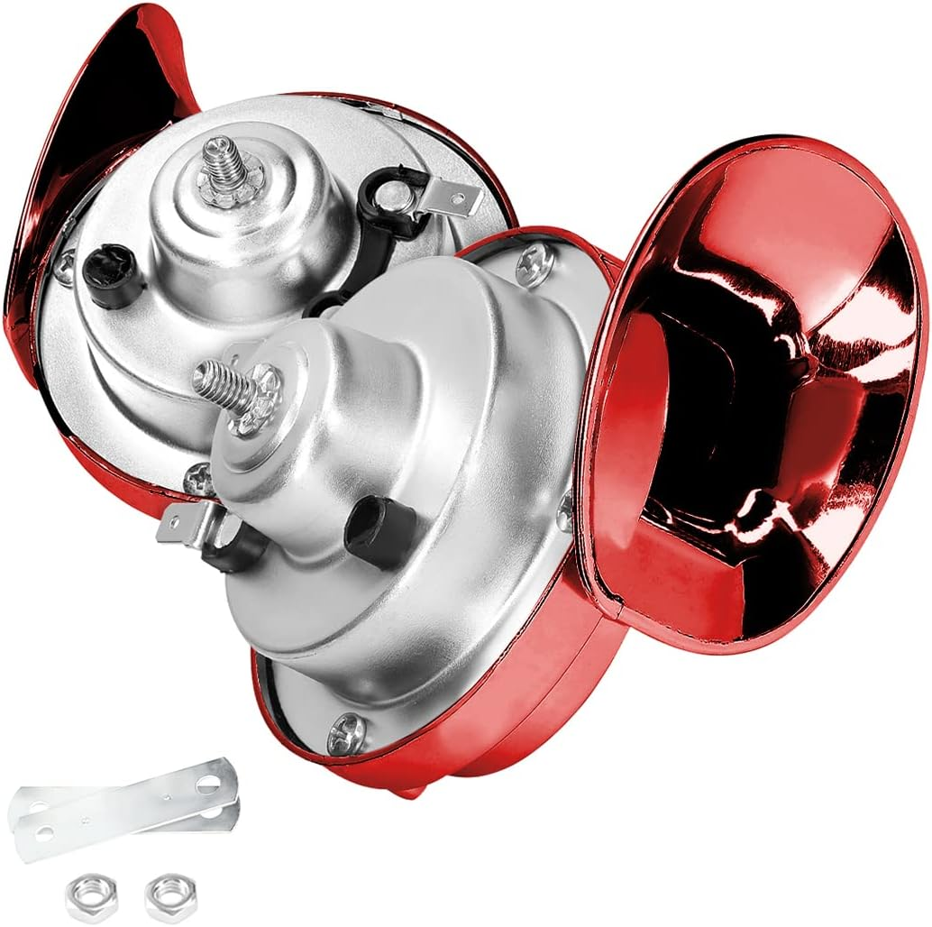 Moly Magnolia 300DB Super Loud Train Horn, 2PCS Car Air Electric Snail Double Horn, 12V Waterproof Air Horns Replacement Kit, Auto Accessories Universal for Motorcycle, Truck, Bike, Boat (Wine Red) - Gray image number 6