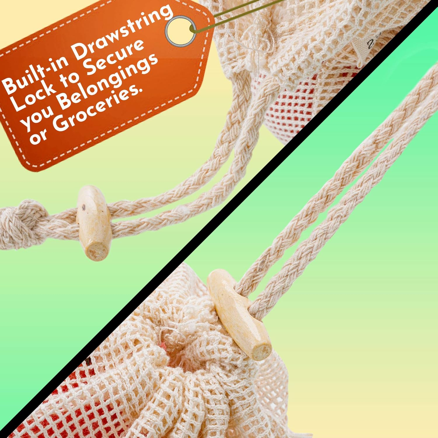 ECOTREES Reusable Produce Bags, Organic Cotton Mesh Grocery Bags, Eco-Friendly Foldable Washable Cotton Grocery Bags with Drawstring Lock for Shopping & Storage. Tare Weight Tag(8 PACK) image number 3