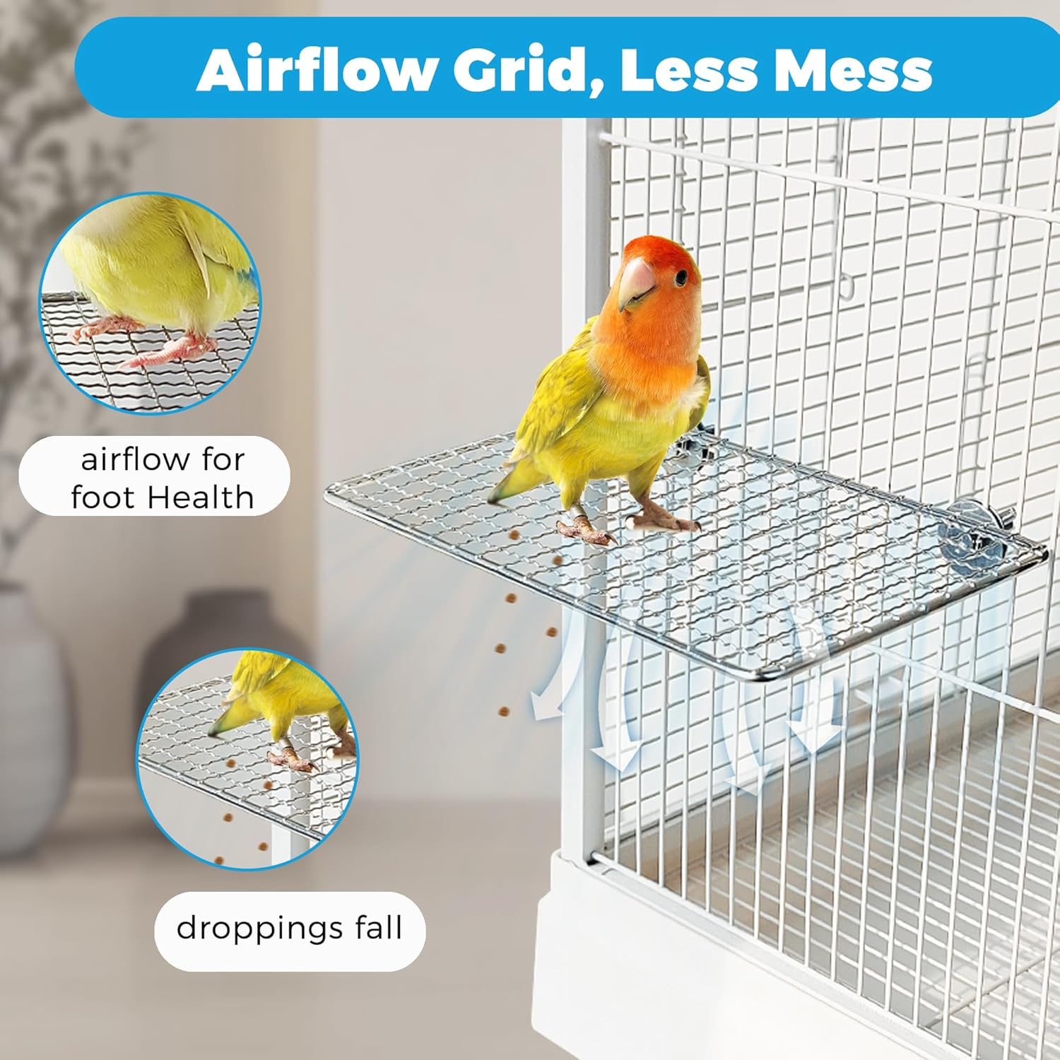 Jevnd 2Pcs Stainless Steel Bird Perches for Cage, Open-Grid Easy Clean Parrot Perch Stand, Claw-Friendly Grip Parakeet Perches Shelves, Flat Bird Platform Perch for Cockatiel, Conure, Budgie, Quaker image number 4