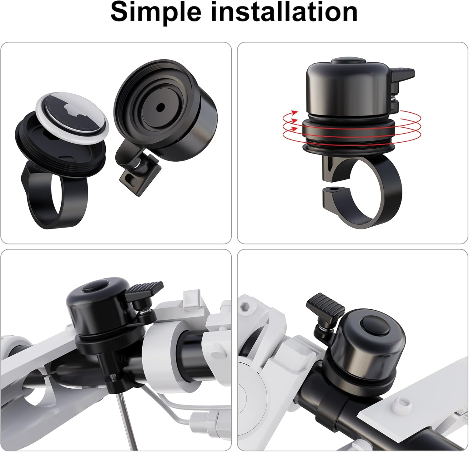 Classic Bike Bell for Apple Airtag, Airtag Holder Hidden in the Bell, Waterproof Aluminum Holder, Airtag Bike Mount, Fits 0.82 to 0.9 Inch Bicycle Handlebars, Loud Crisp Bicycle Bell for Airtag image number 4