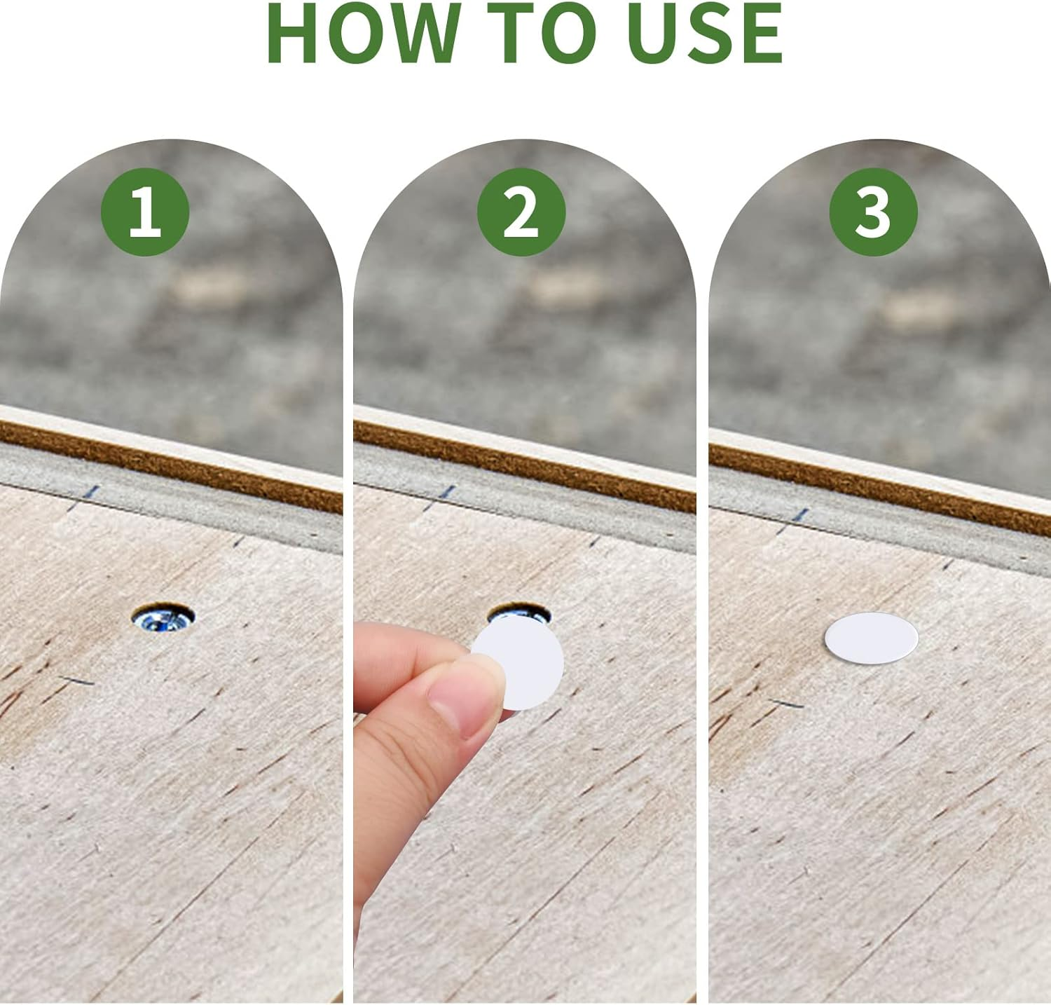 Bekecidi White Self-Adhesive Screw Hole Stickers - 6 Sheets, 576Pcs Plastic Cover Caps for Wood Furniture Cabinets - 15Mm Dustproof Covers image number 2