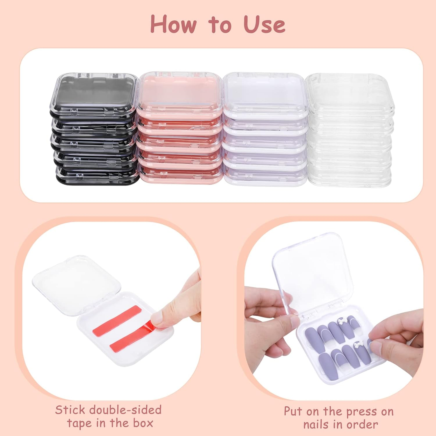 20Pcs Press on Nail Packaging Boxes with 60Pcs Double Sided Adhesive Nail Tape Acrylic Press on Nail Storage Box in 4 Colors Artificial Nail Display Box for Press on Nail Business Nail Art Nail Salon image number 6