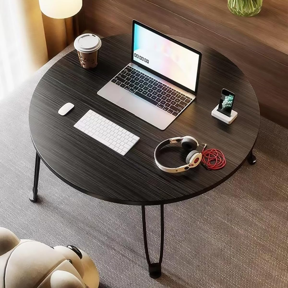 AIMALL Multipurpose Foldable round Table Portable Space-Saving Desk for Bedroom, Balcony and Home Use