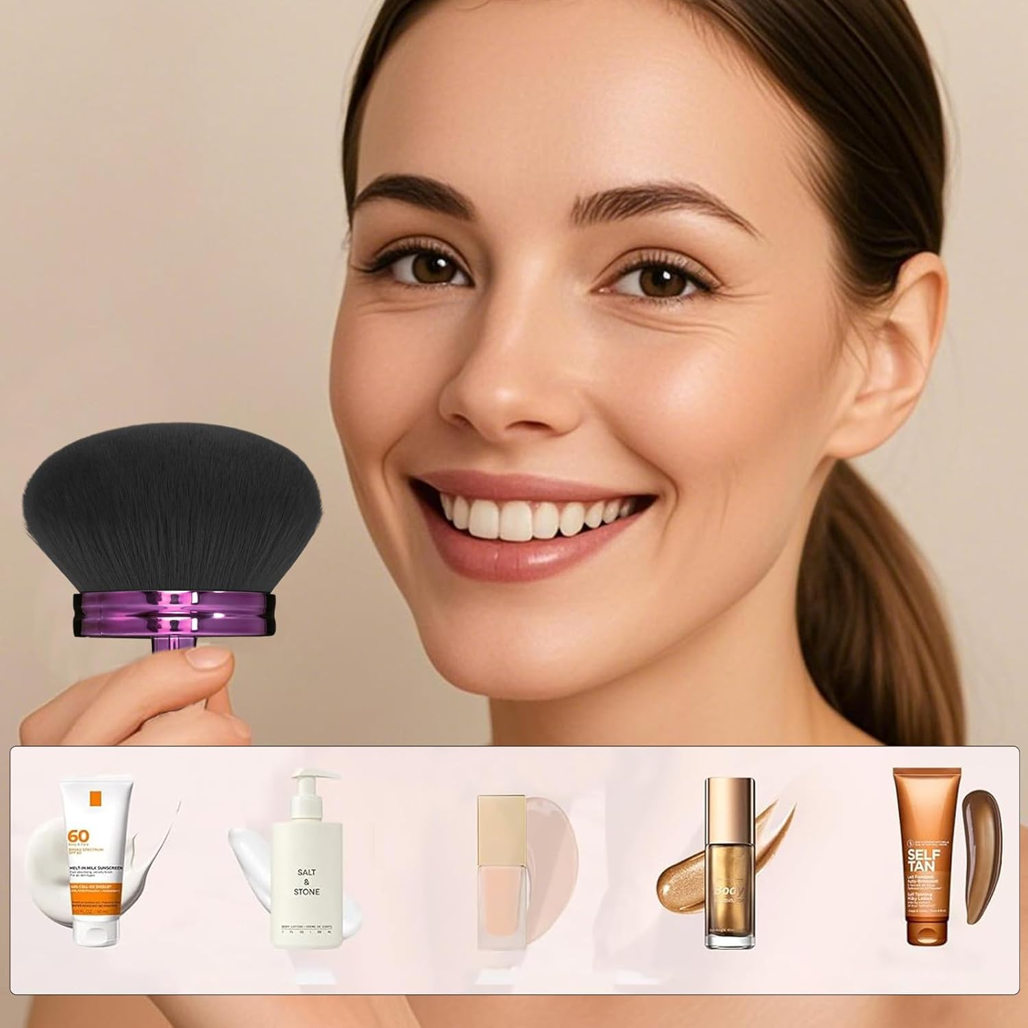 AXERHK Self-Tanning Brush, Extra Purple Powder Brush, Large, Portable Tanning Body Brush for Body and Face, Oval Body Brush for Applying Lotion, Foundation, Sun Protection