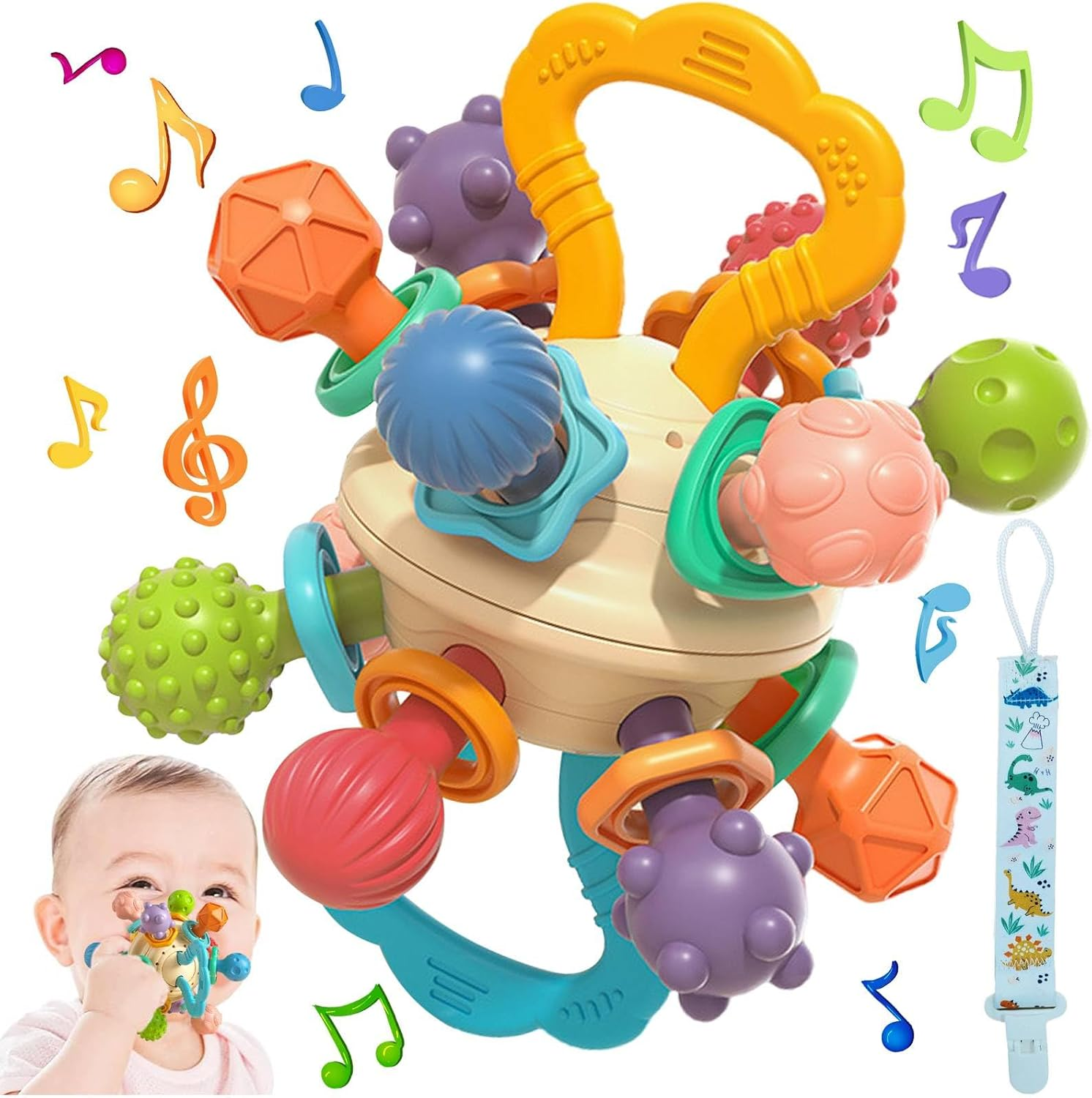 Baby Teether for Teething Relief - Baby Teething Toys, Get a Grip Chew Rattle Toys for 0 3 6 9 12 18 Months, 100% Food-Grade Silicone Teething Toys Gifts for Infant Newborn, Bpa-Free, Pvc-Free