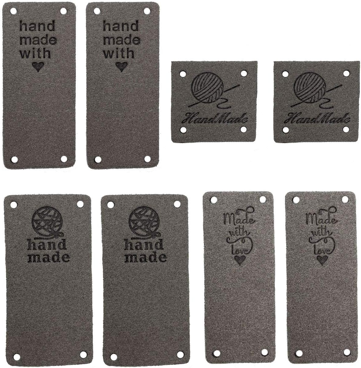 Gewene 50 Pcs Faux Leather Label Handmade Tag Label Folding Handmade Tags Button Holes Embossed Tag Embellishment Knit DIY Jeans Bags Shoes Hat Crafts, Knitting and Crocheting(Yarnball, 10 Colors)