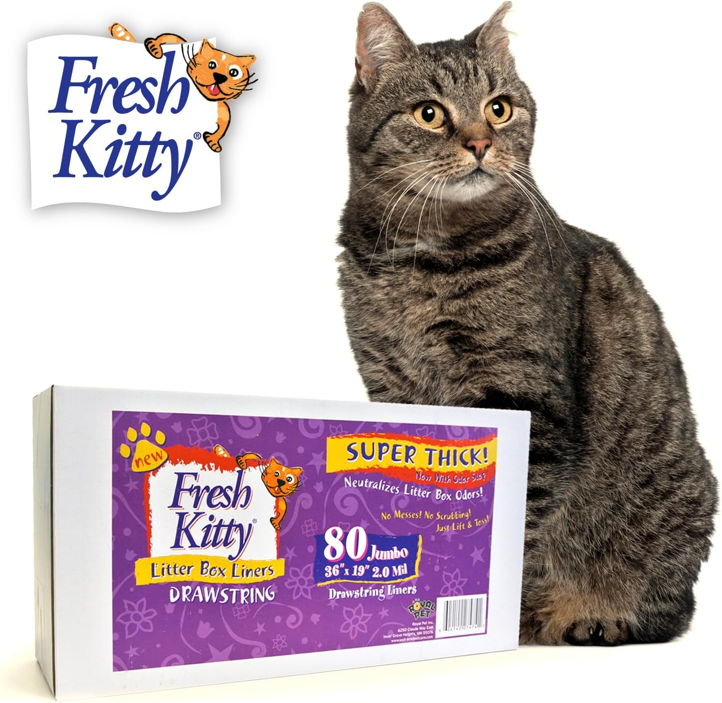 Fresh Kitty 80 Count Litter Box Liners Super Thick, Durable, Easy Clean up Jumbo Drawstring Scented Litter Pan Liners, Bags for Pet Cats image number 6