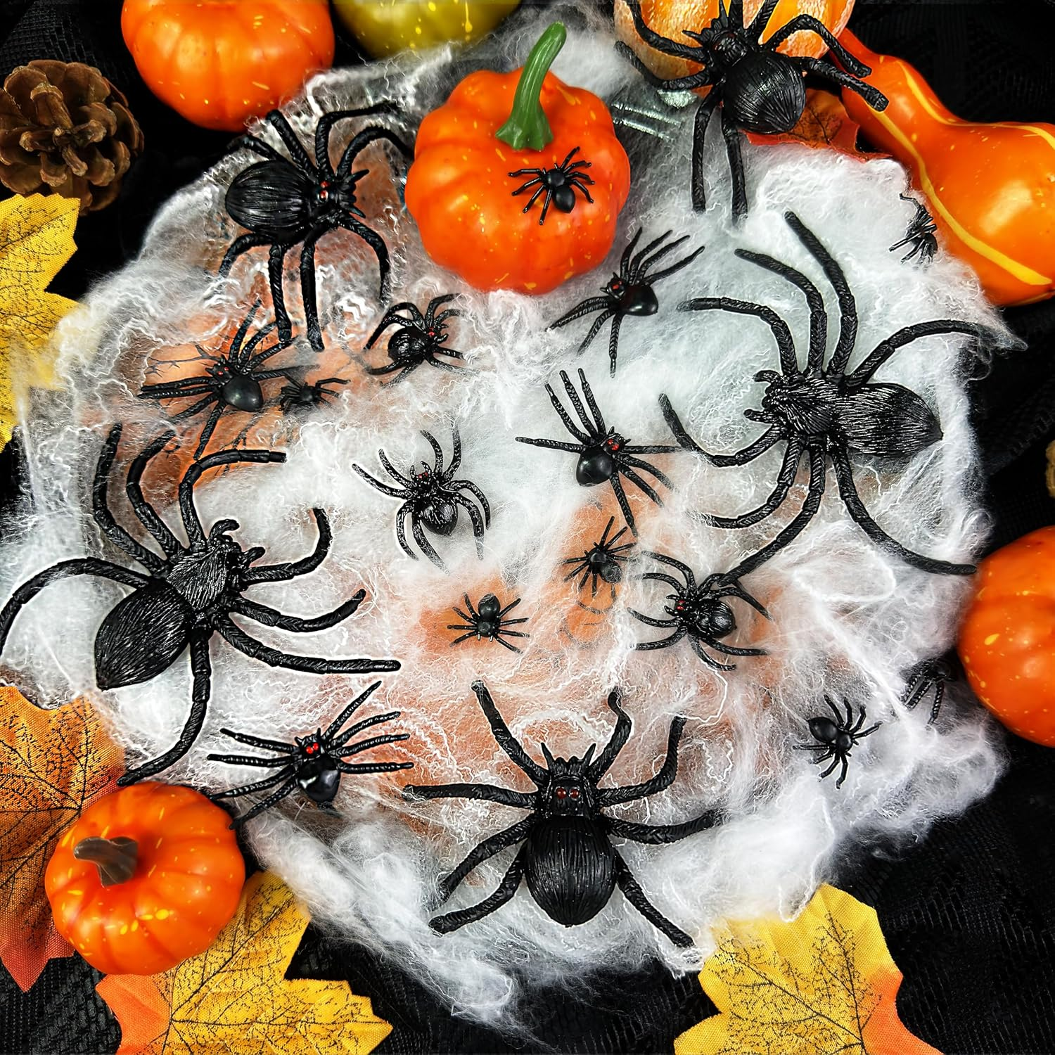 VOVEA 60PCS Realistic Halloween Plastic Spiders Fake Black Scary Spiders Prank Props for Halloween Party Decorations