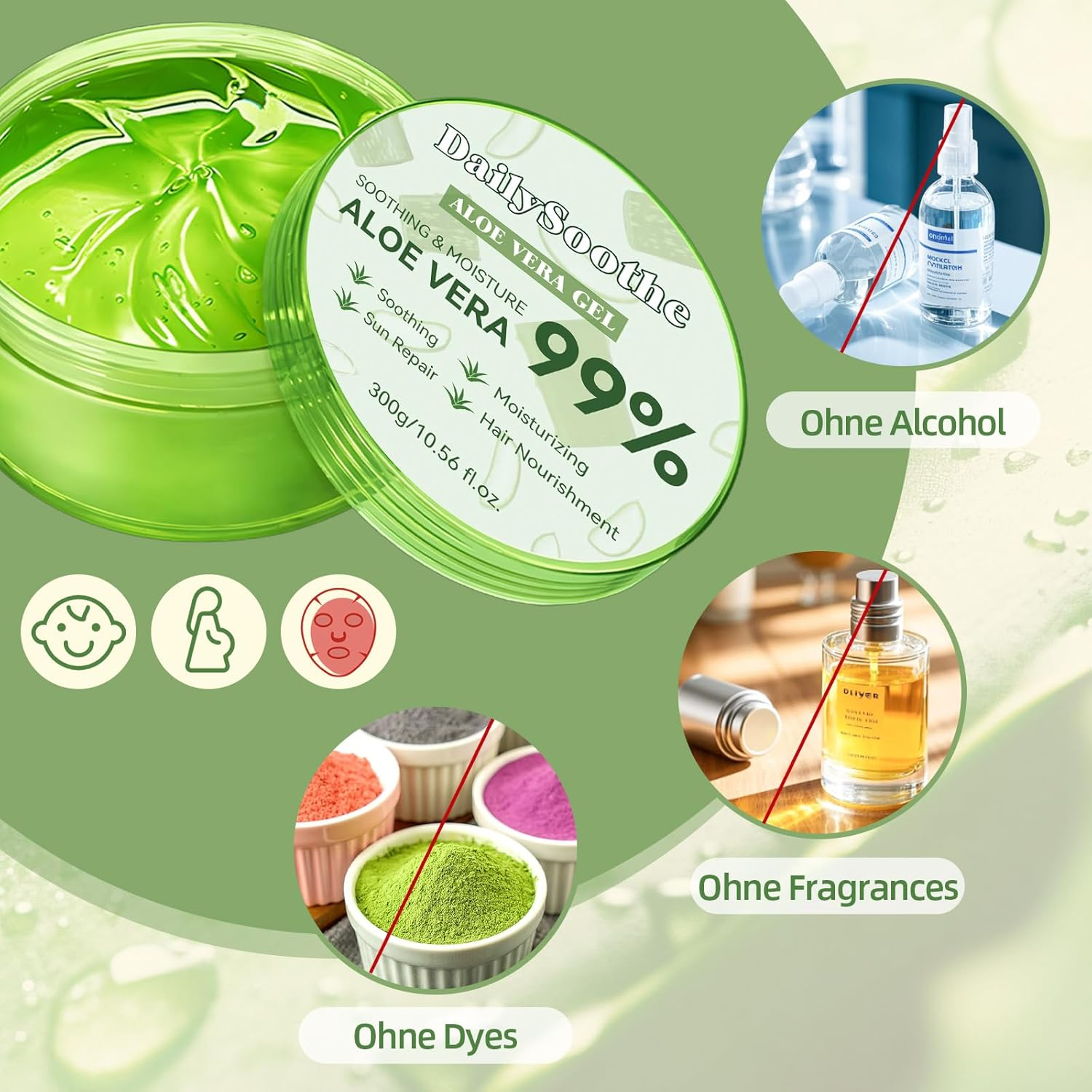 99% Pure Aloe Vera Gel, Hydrating Care for Face, Body & Hair, after Sun Cooling, Moisturises Dry Skin, Gentle for Sensitive Skin, 300G (Aloe Vera) image number 2