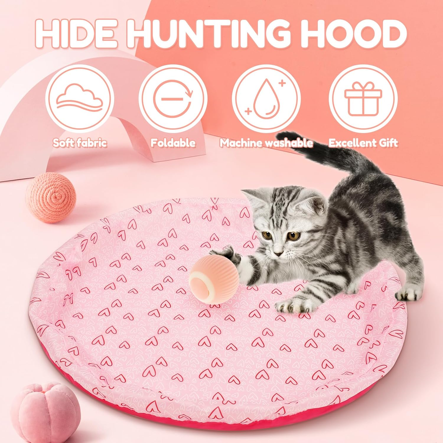 2Pcs Interactive Cat Toy Bag Creative Hide and Seek Cat Mat Toy 72Cm Funny Interactive Cat Toy Washable Cloth Cats Ball Jumping Pouch Cat Toys for Indoor Cat Lover Gift Pouywh(Green+Pink) image number 5