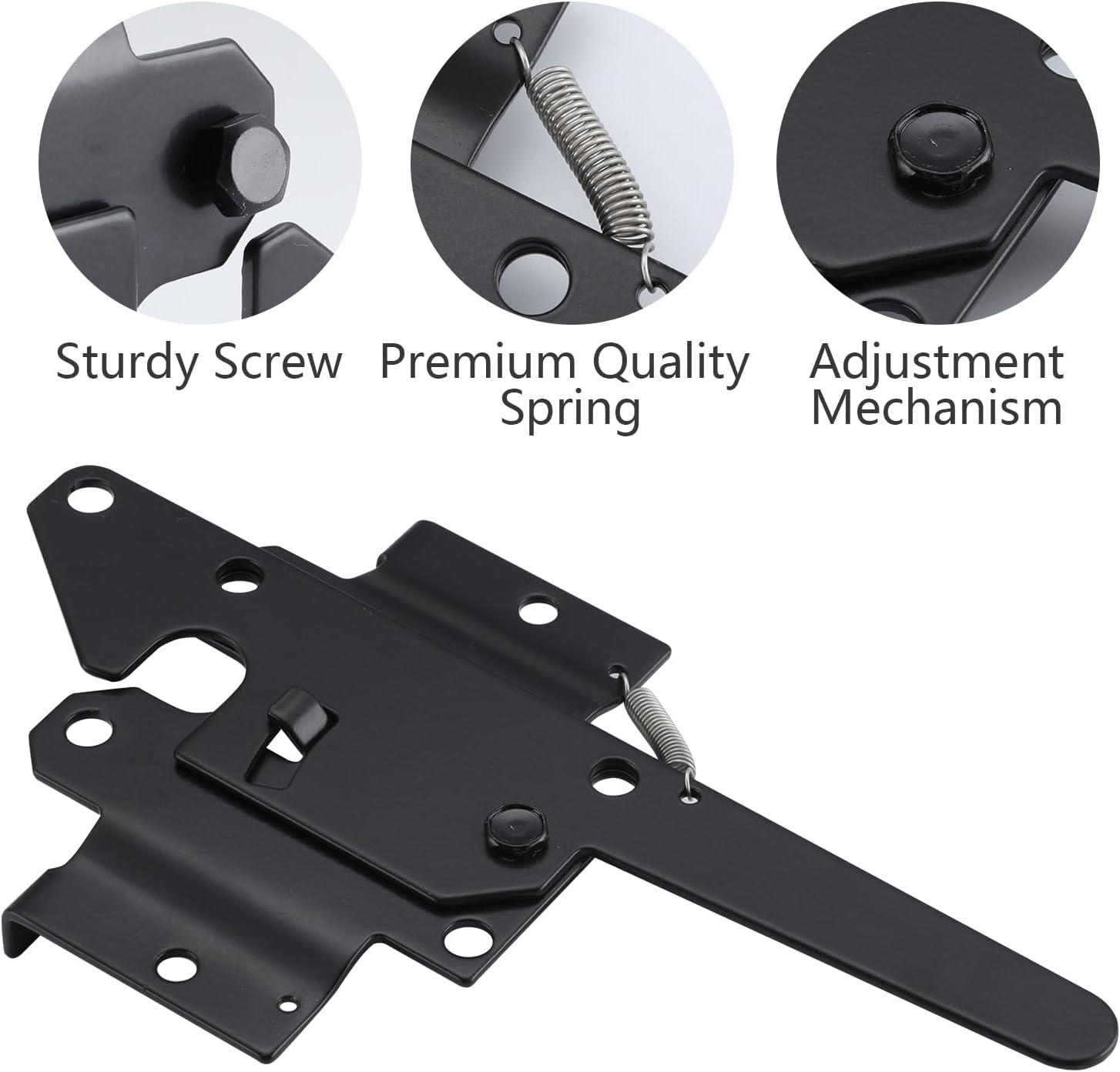 Wellmade Self-Locking Gate Latch Heavy Duty,Post Mount Automatic Gravity Lever Gate Lock/Door Latch for Wooden/Vinyl Fence with Fasteners,Garden Outdoor,Pool Gate, Black with Screws image number 4
