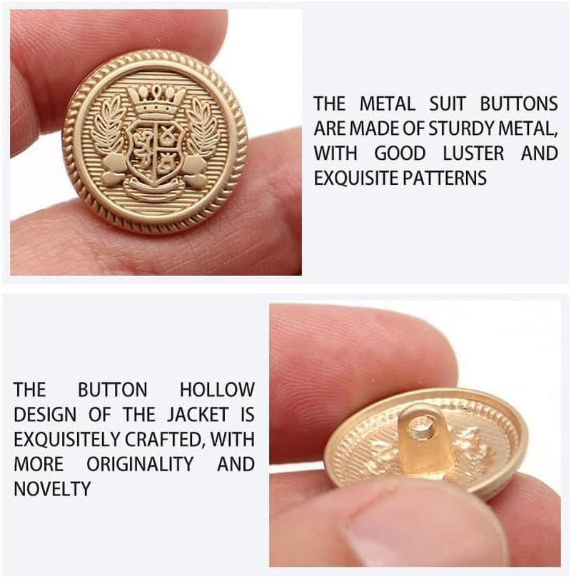 16Pcs Metal Blazer Button Set Vintage Style Jeans Buttons British Style Buttons for Coat Blazer Suits Uniform Jacket Sewing Crafts (Gold) image number 1