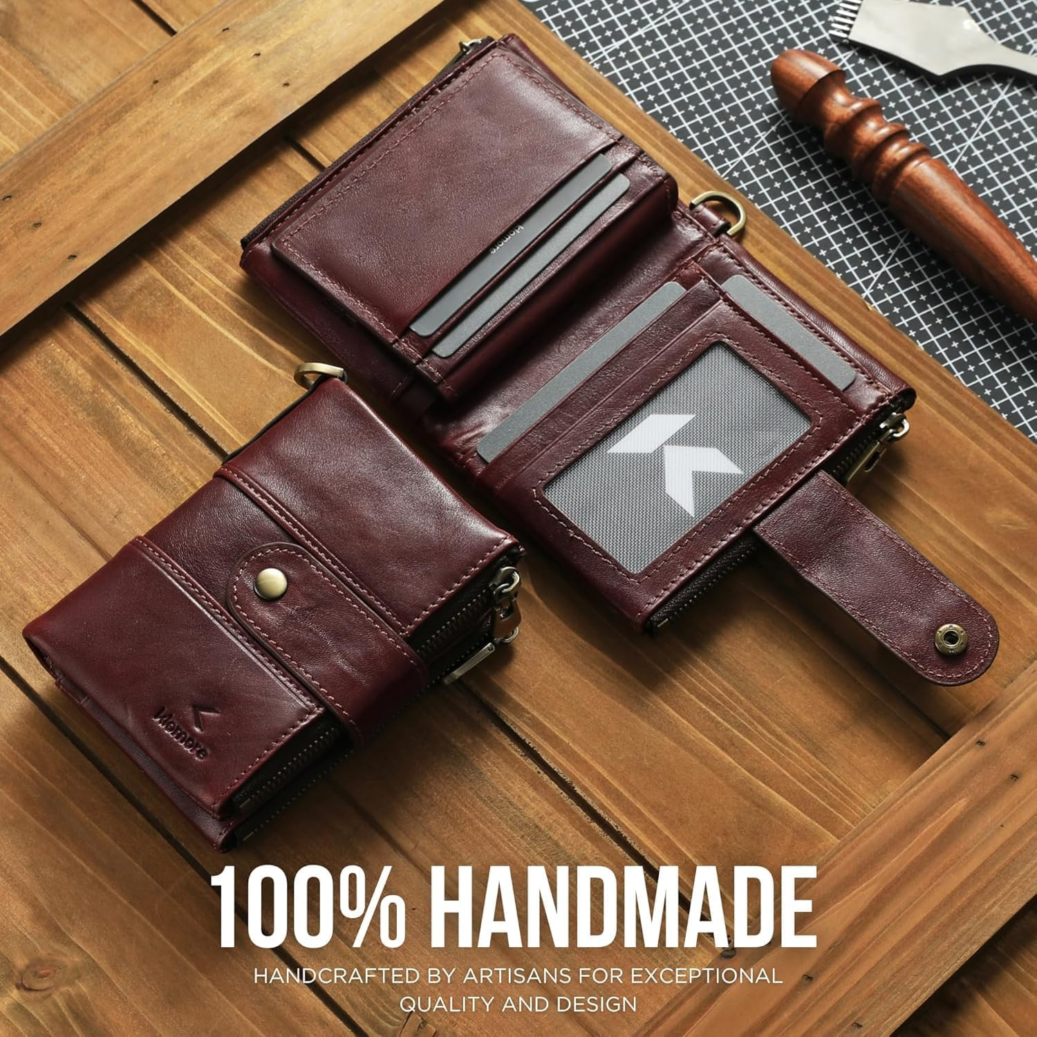 Zipper Wallet for Men Genuine Leather with Zip Coin Pocket RFID Blocking Large Capacity Bifold Purse Front Pouch Card Holder Case for Cash ID Travel, Carteras Billeteras Para De Hombres Cuero image number 1